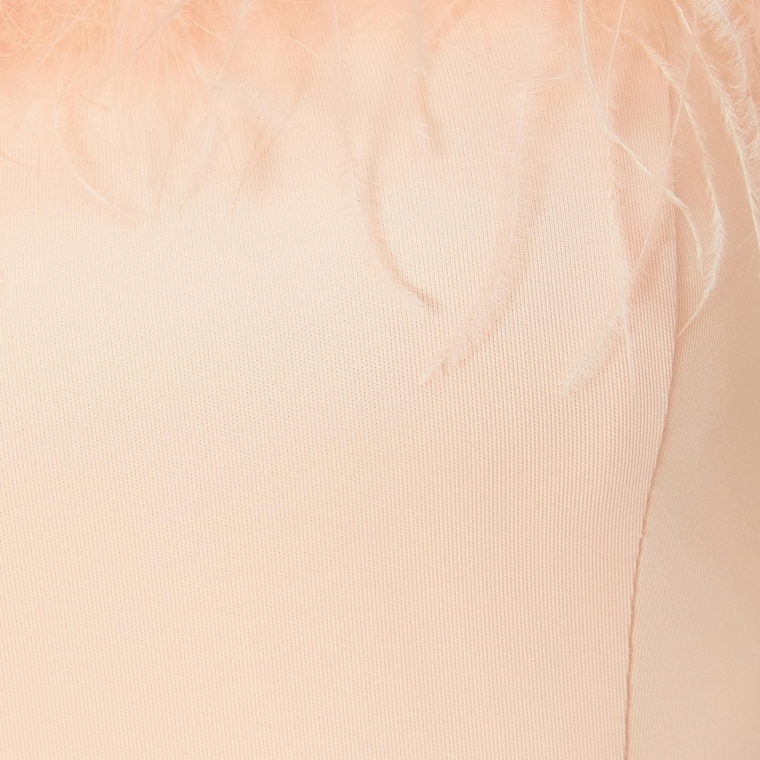 Quiz Feather Trim Satin Strapless Slit Bandeau Peach Women's Evening Maxi Dress-women-clothing-dresses-image-4