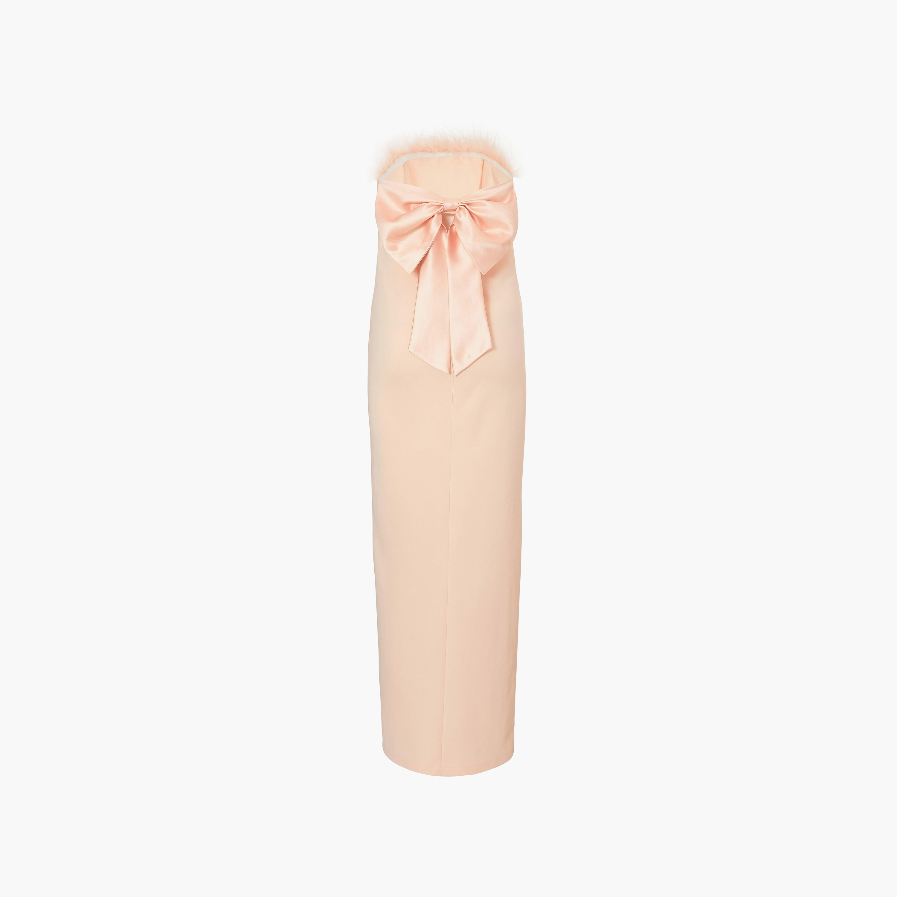 Quiz Feather Trim Satin Strapless Slit Bandeau Peach Women's Evening Maxi Dress-women-clothing-dresses-image-6