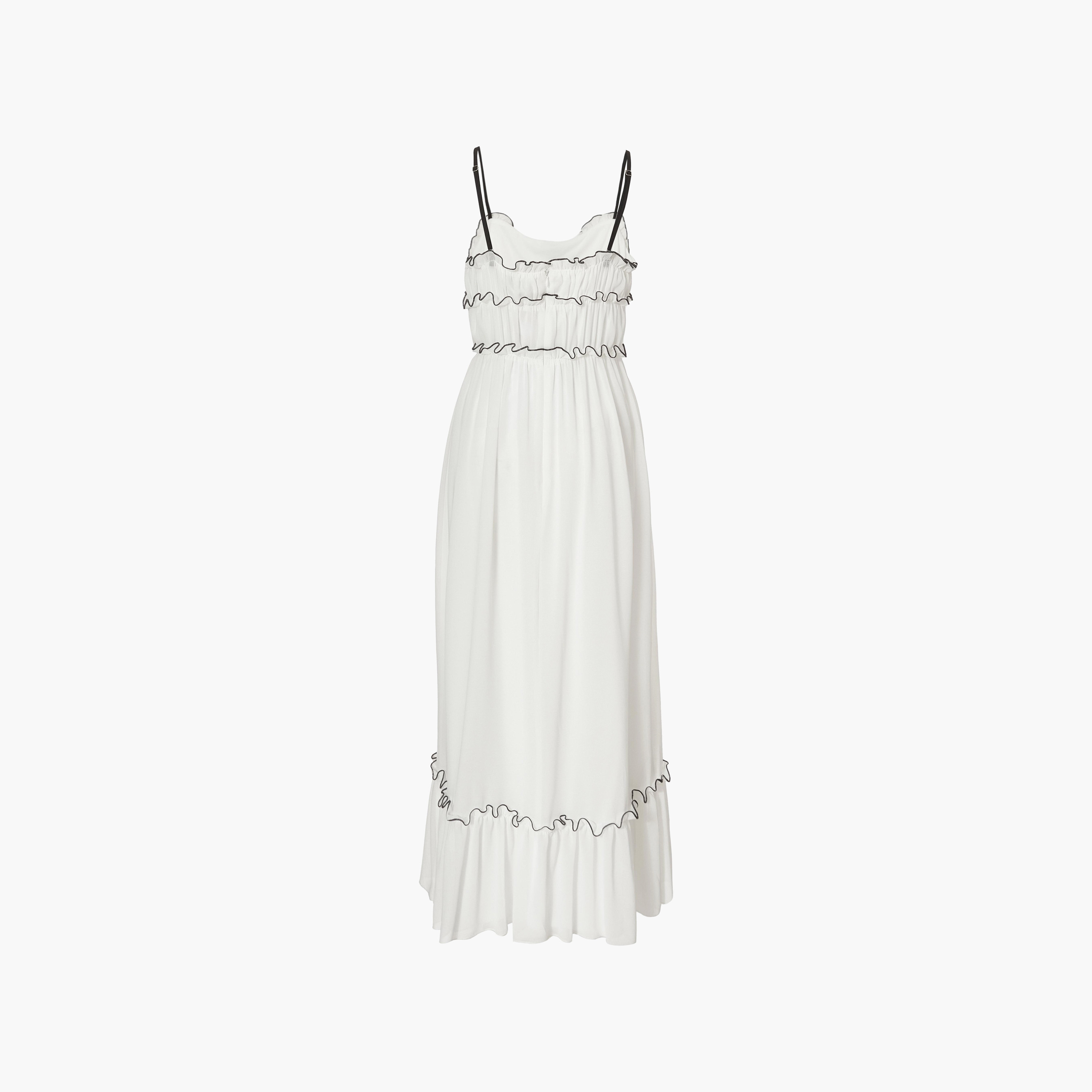 فستان ماكسي نسائي أبيض متعدد الطبقات من الشيفون بحمالات كتف وحواف كشكشة من كويز-women-clothing-dresses-image-6