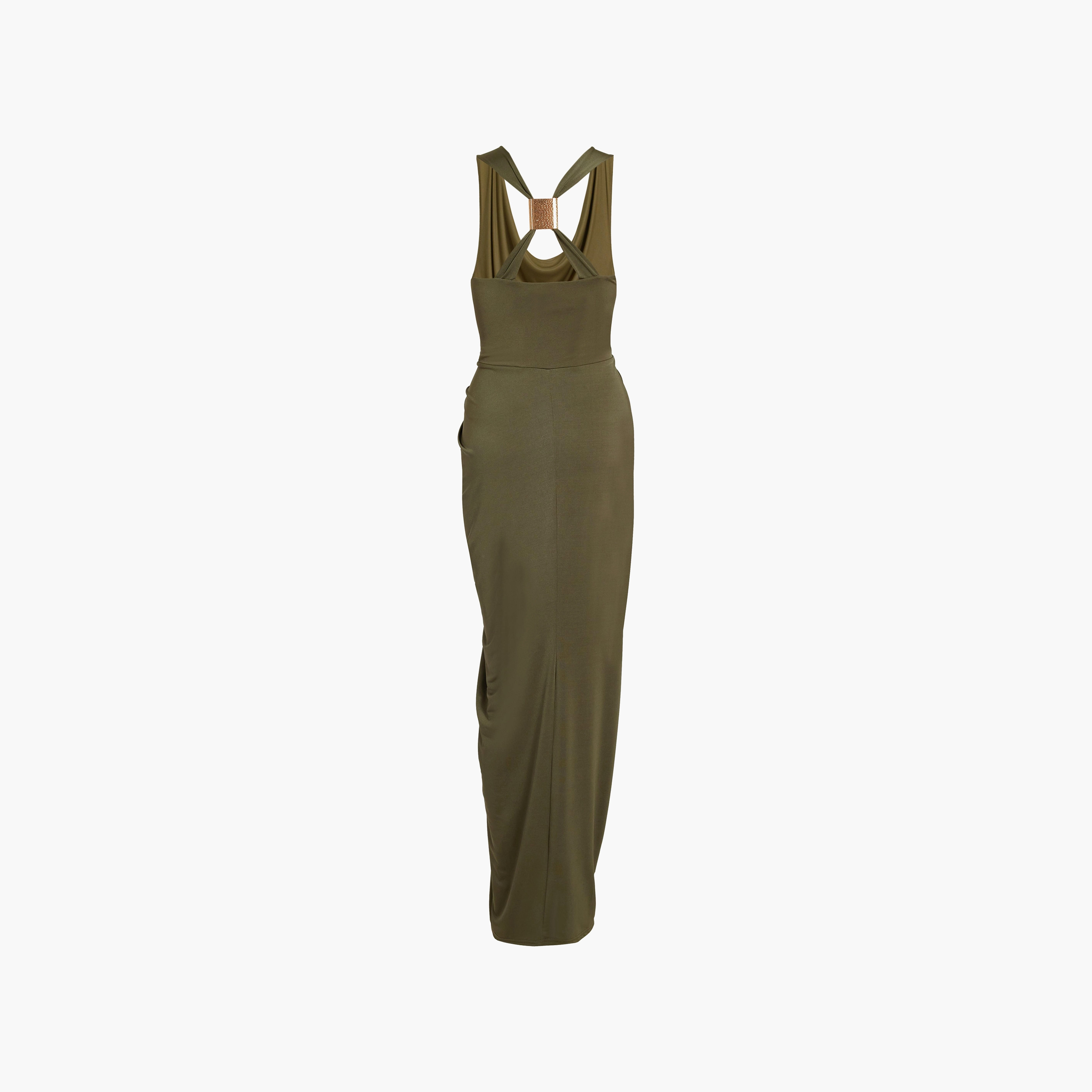 Quiz Draped Disco Cowl Neck Column Khaki Women's Evening Midi Dress-women-clothing-dresses-image-6