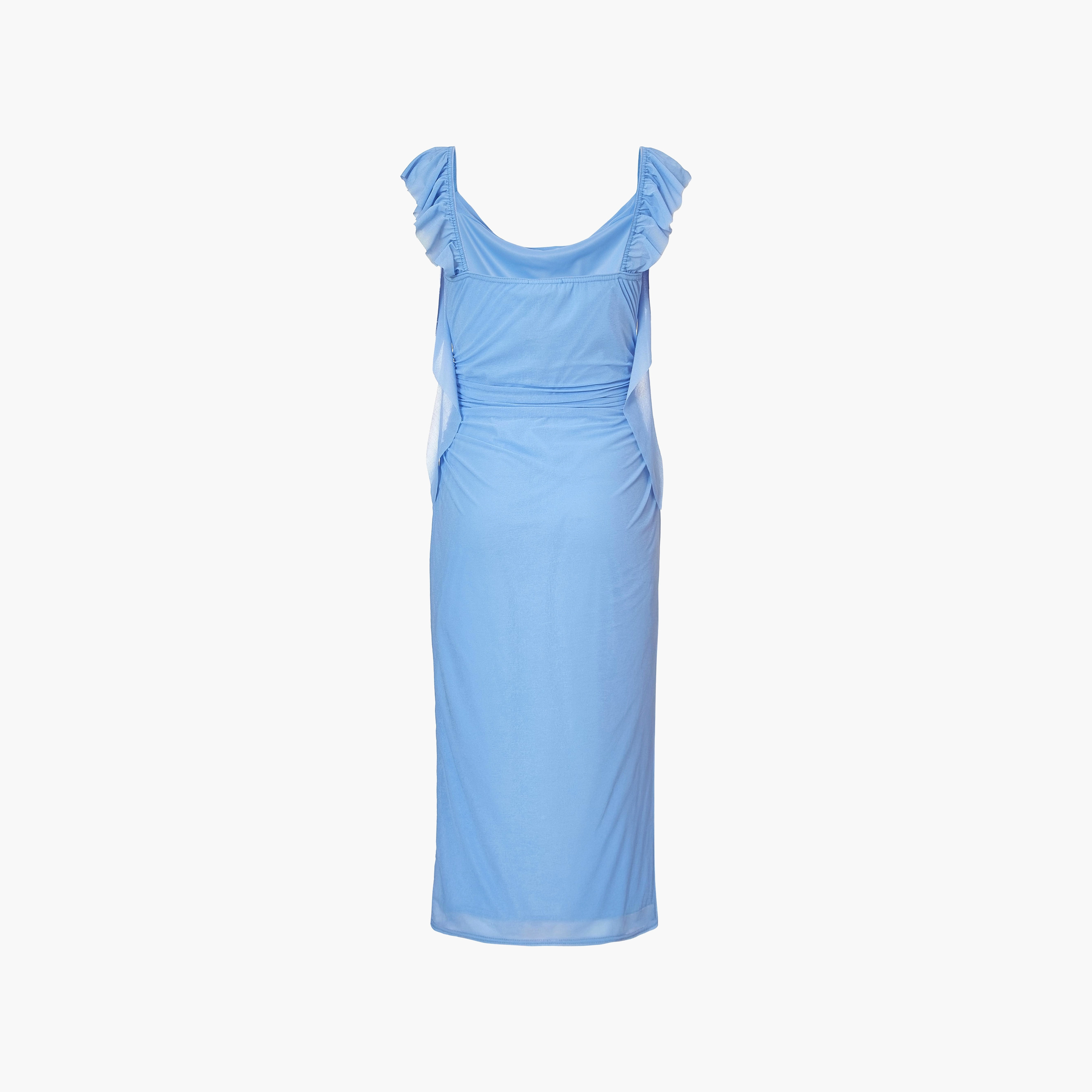 فستان ميدي نسائي ضيق بلون أزرق بياقة مستديرة وكشكشة من كويز-women-clothing-dresses-image-6