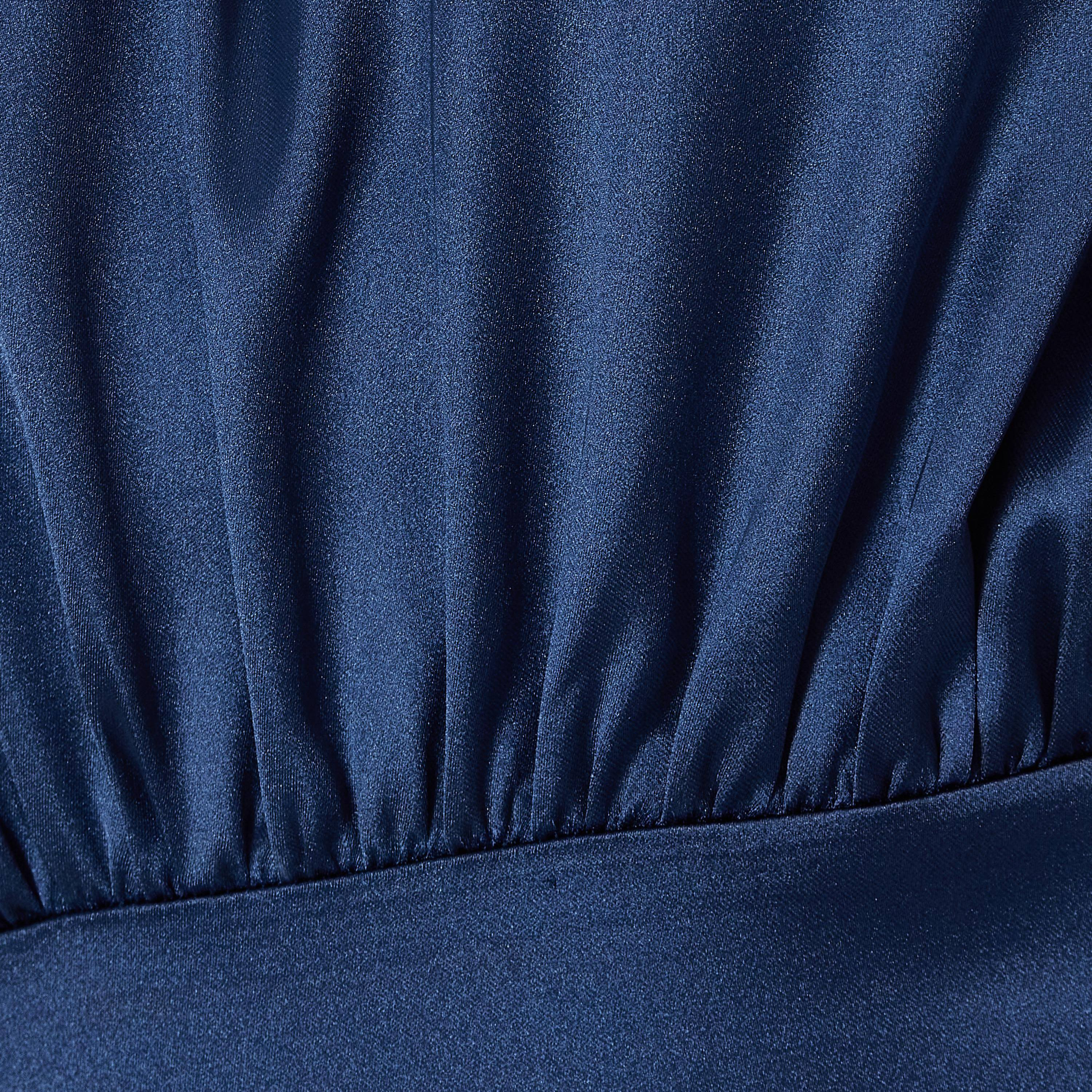 فستان ماكسي نسائي أزرق بأكمام كاب من الساتان المزموم وقصة عمودية من كويز.-women-clothing-dresses-image-4