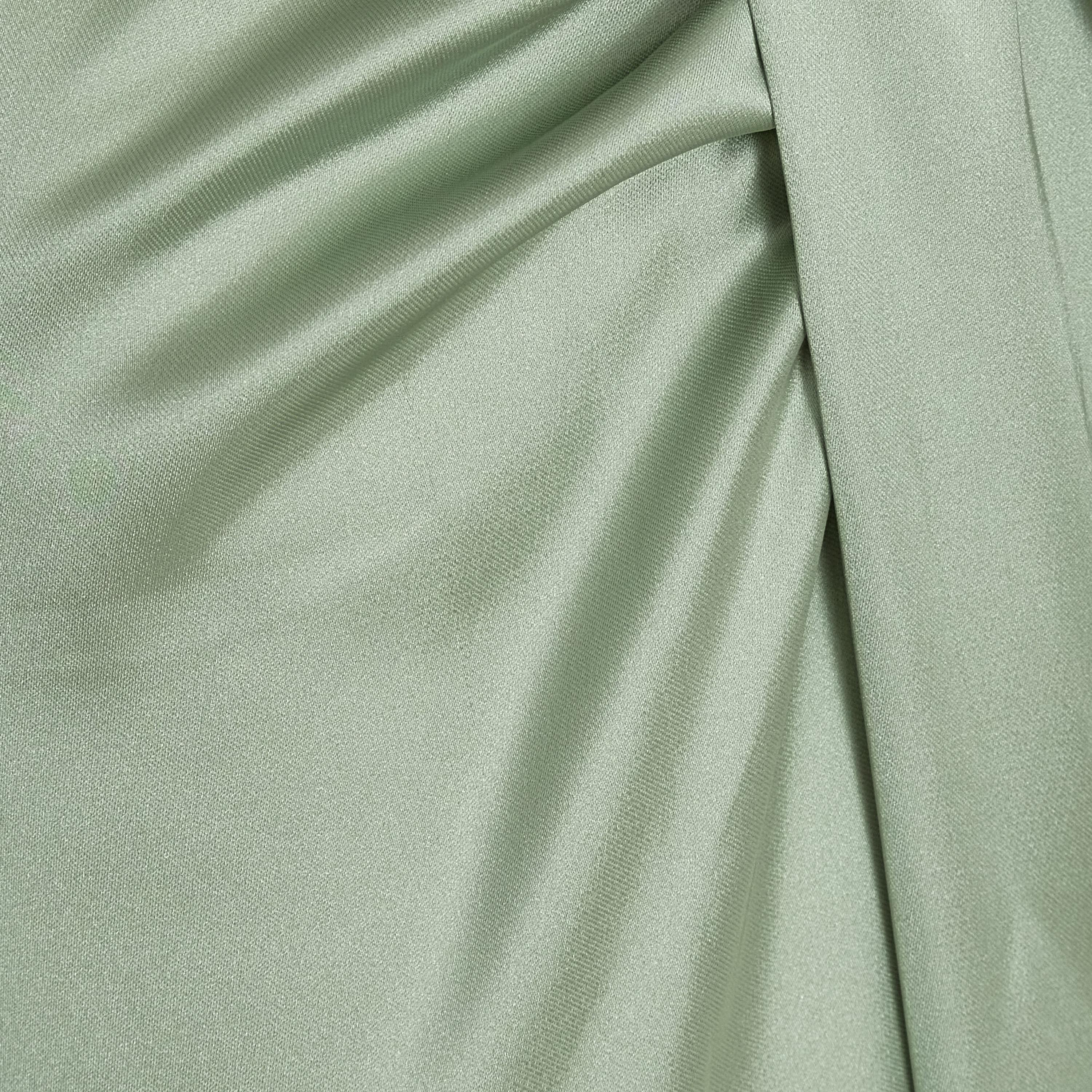 فستان سهرة ماكسي نسائي أخضر برقبة عالية وأكمام بالون من الساتان وقصة عمودية  من كويز.-women-clothing-dresses-image-4