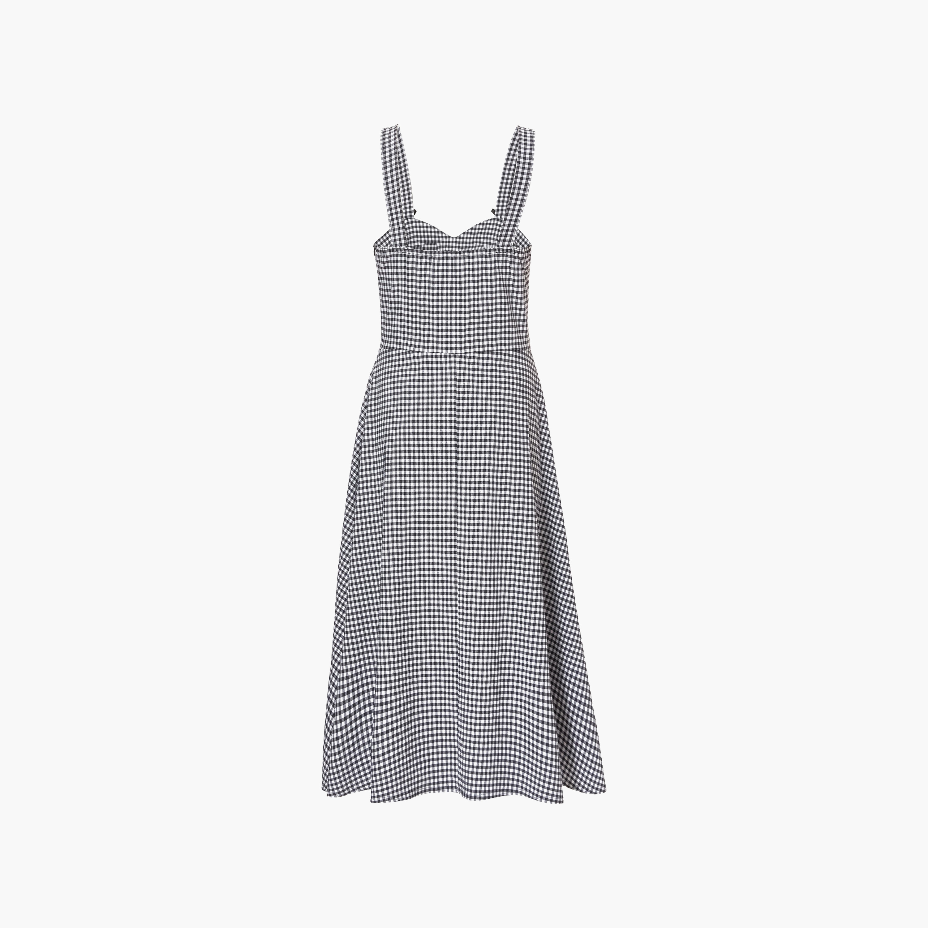 فستان ميدي نسائي بلون أسود بياقة على شكل قلب ونقشة غينغهام المربعات من كويز-women-clothing-dresses-image-6