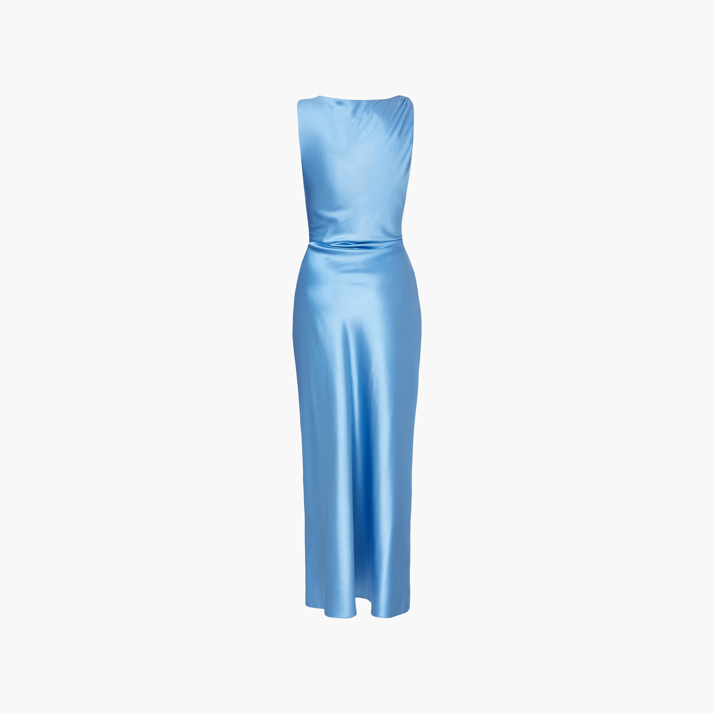 فستان سهرة ماكسي نسائي بلون أزرق بياقة مستديرة من الساتان وبتصميم قميص النوم من كويز-women-clothing-dresses-image-6