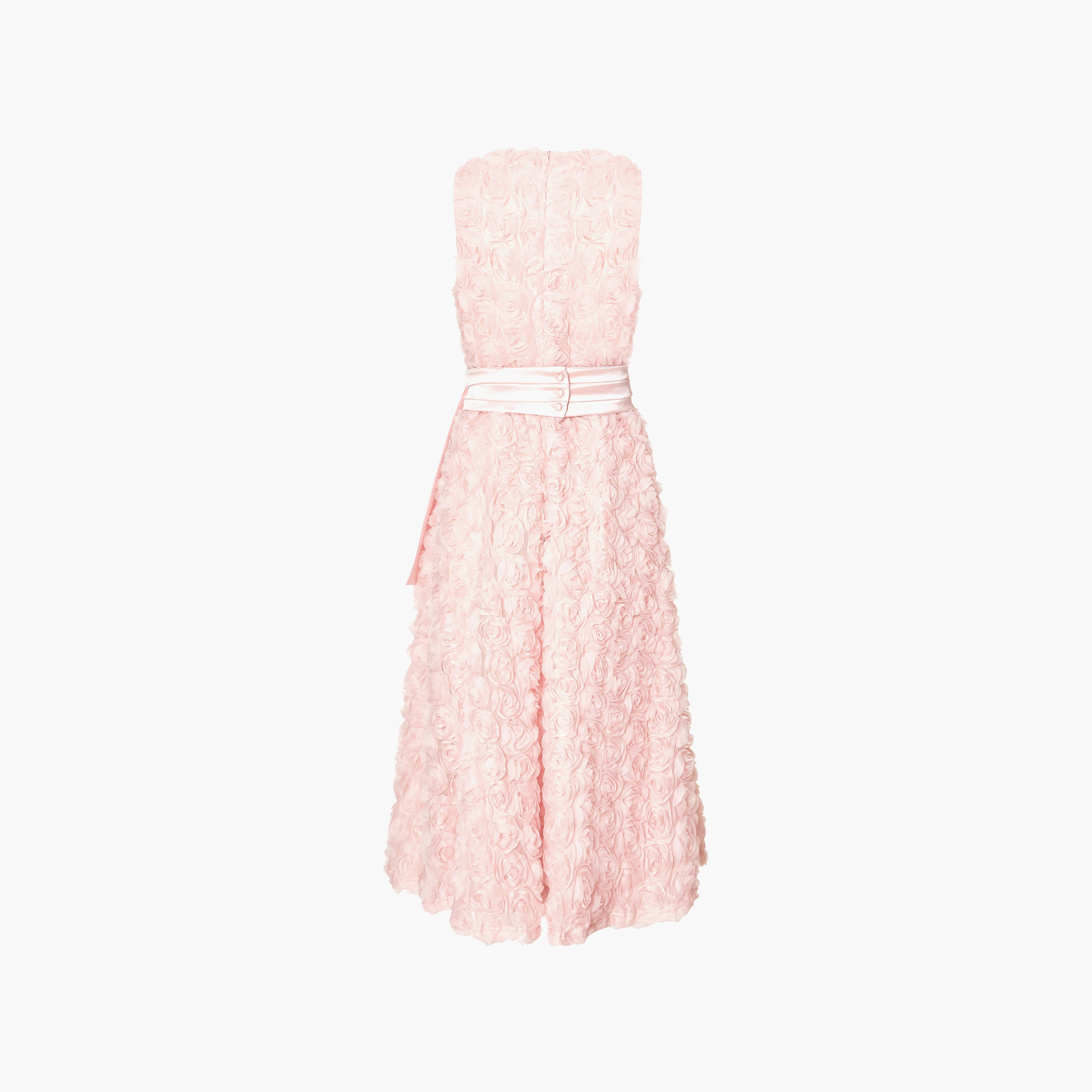 Quiz 3D Floral Chiffon Round Neck Skater Blush Women's Evening Midi Dress with Satin Belt-women-clothing-dresses-image-6