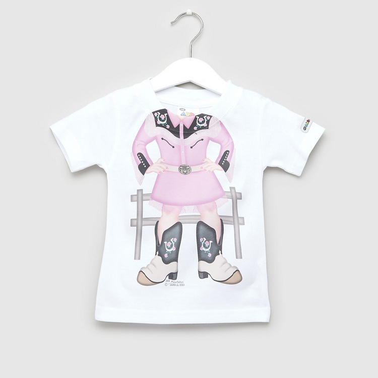 Just Add A Kids Cowgirl Print T-shirt with Round Neck