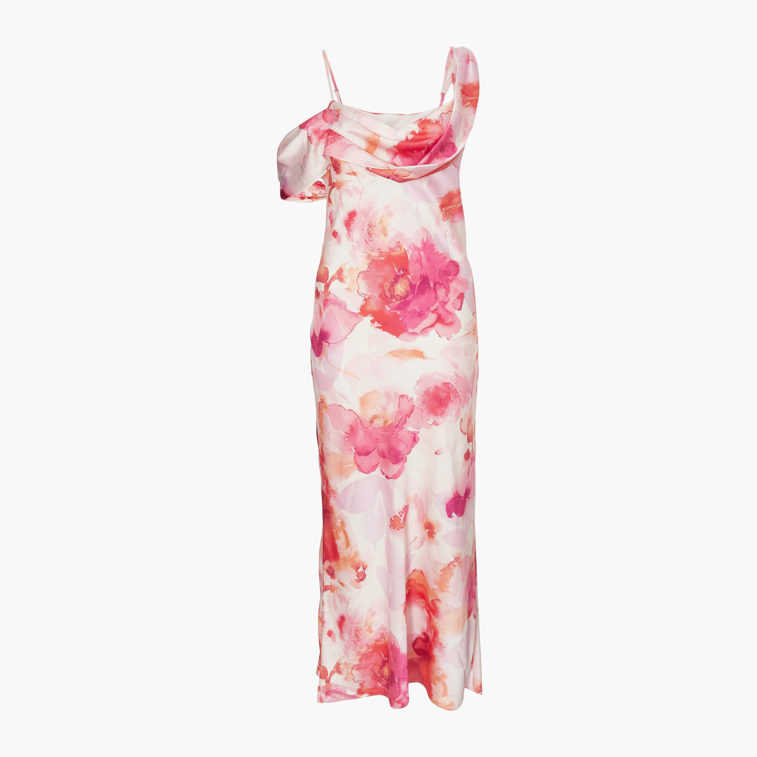 Quiz Floral Print Satin Cowl Neck Slip Pink Women's Maxi Dress-women-clothing-dresses-image-5
