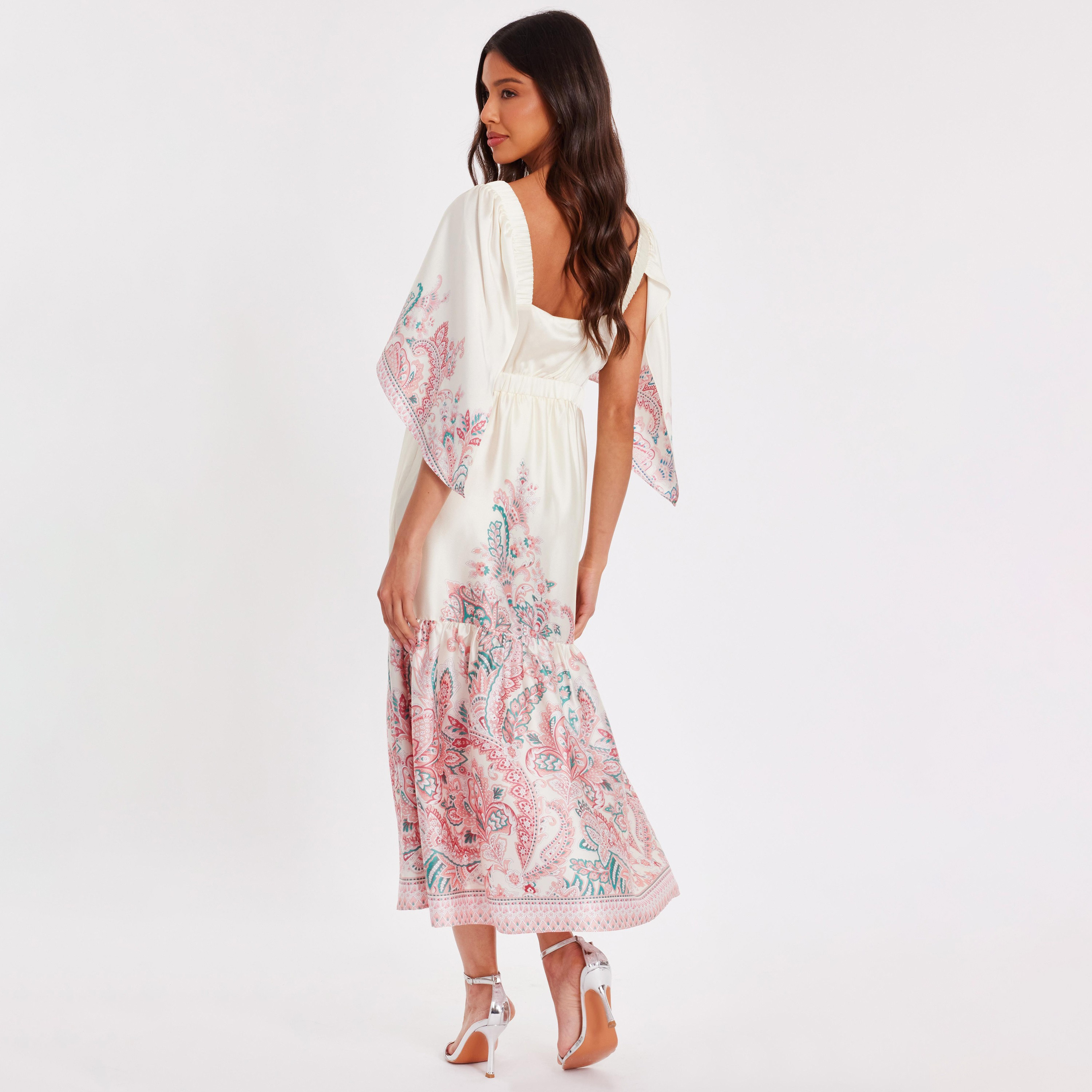 Quiz Paisley Satin Flared Sleeves Tiered Multicolour Women's Midi Dress-women-clothing-dresses-image-3