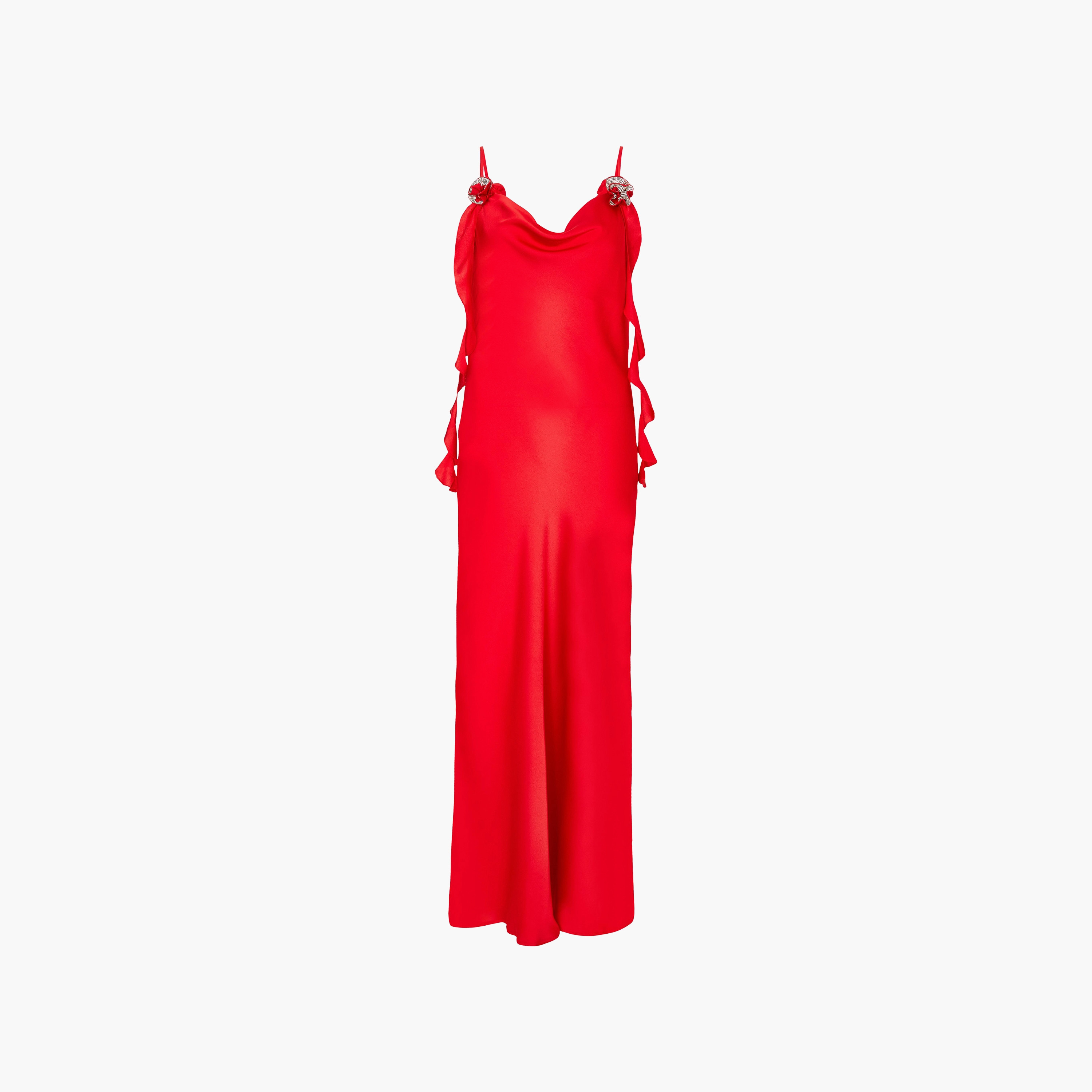 فستان سهرة ماكسي نسائي بلون أحمر من الساتان بياقة منسدلة وبتصميم قميص النوم من كويز-women-clothing-dresses-image-5