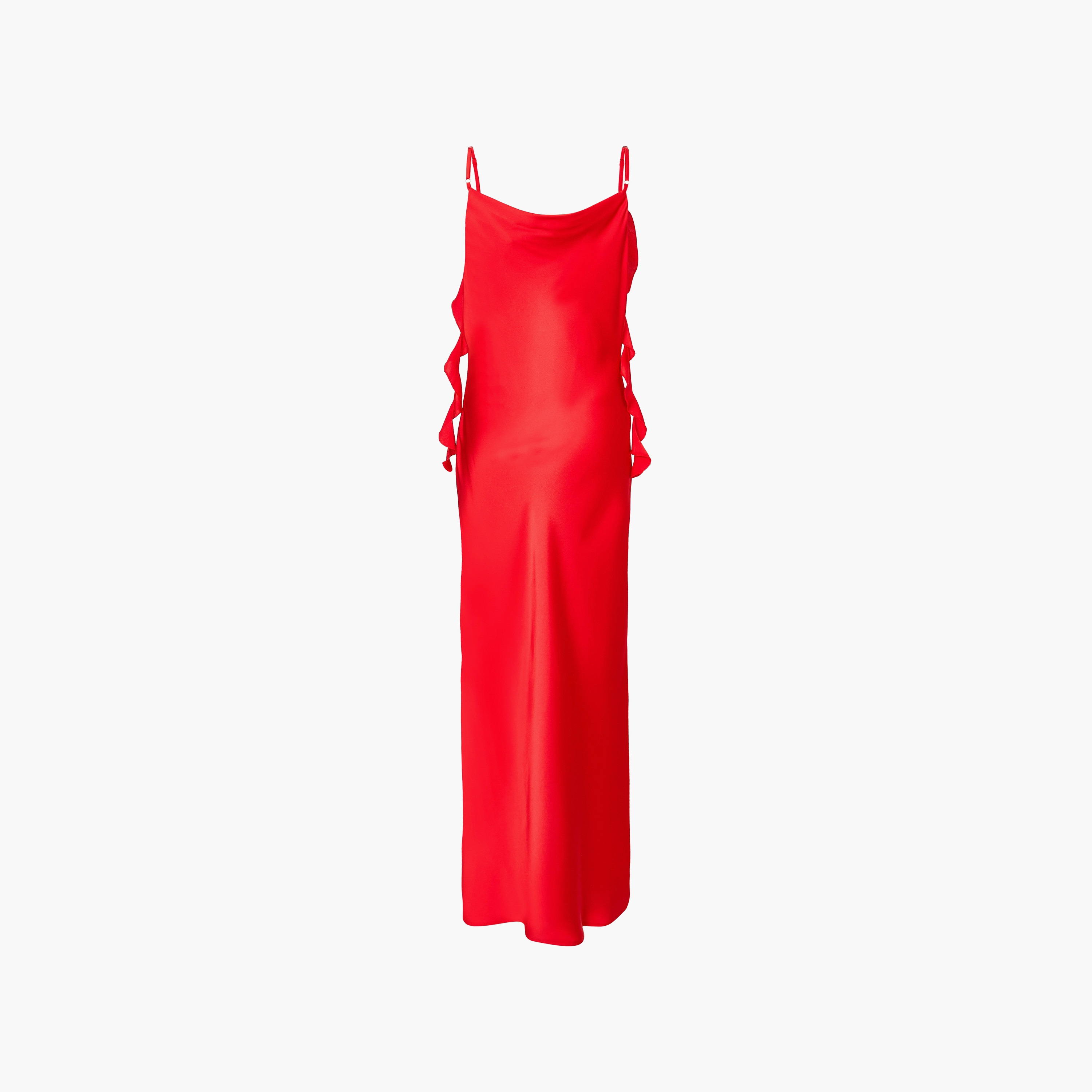 فستان سهرة ماكسي نسائي بلون أحمر من الساتان بياقة منسدلة وبتصميم قميص النوم من كويز-women-clothing-dresses-image-6
