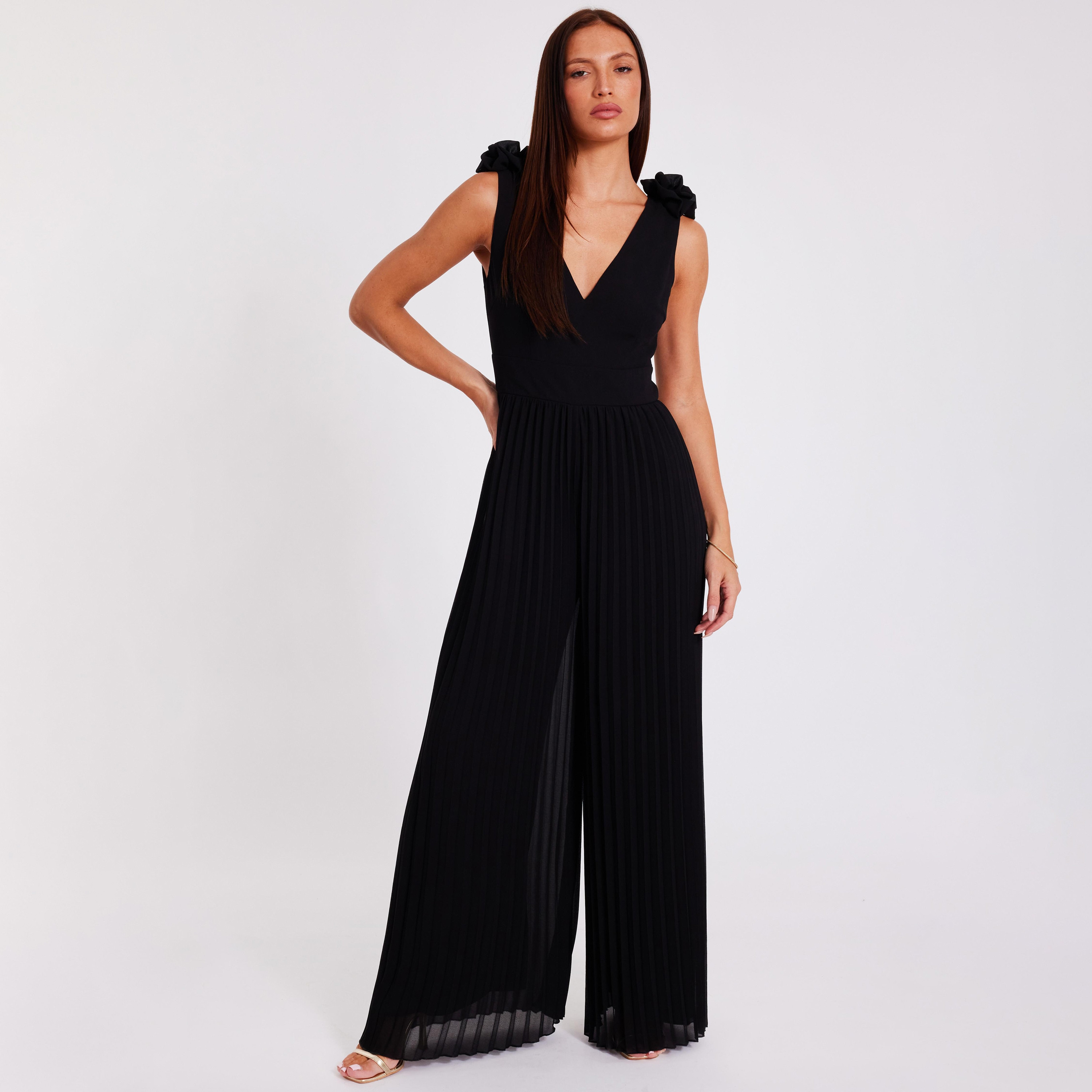 Quiz Pleated Chiffon Black Women's Jumpsuit-women-clothing-jumpsuits-image-1