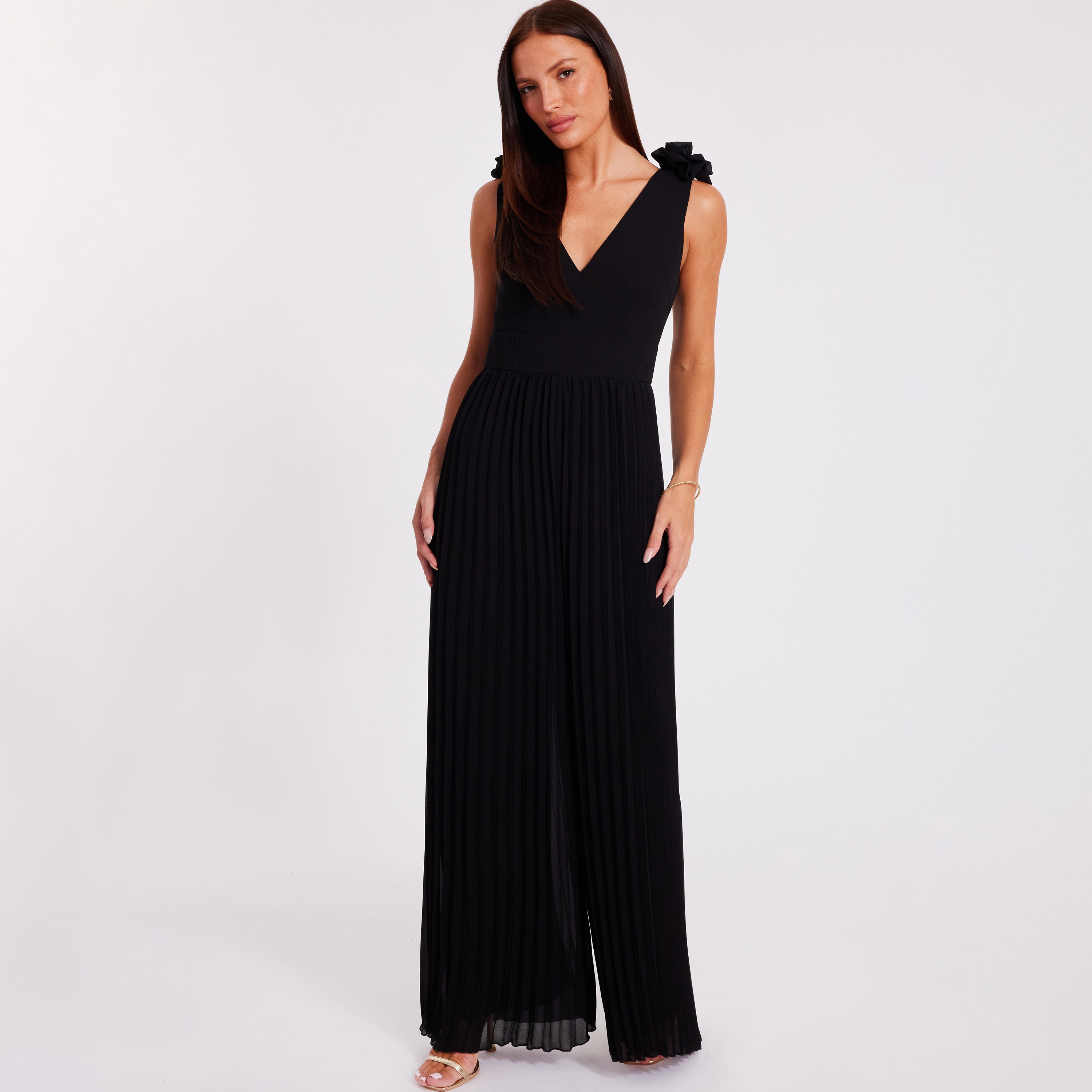 Quiz Pleated Chiffon Black Women's Jumpsuit-women-clothing-jumpsuits-image-2