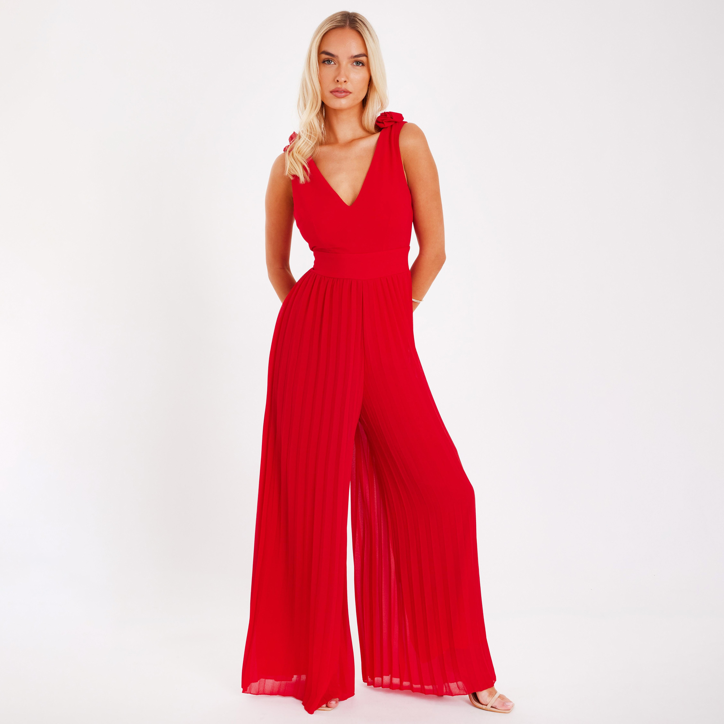 Quiz Pleated Chiffon Red Women's Jumpsuit-women-clothing-jumpsuits-image-1