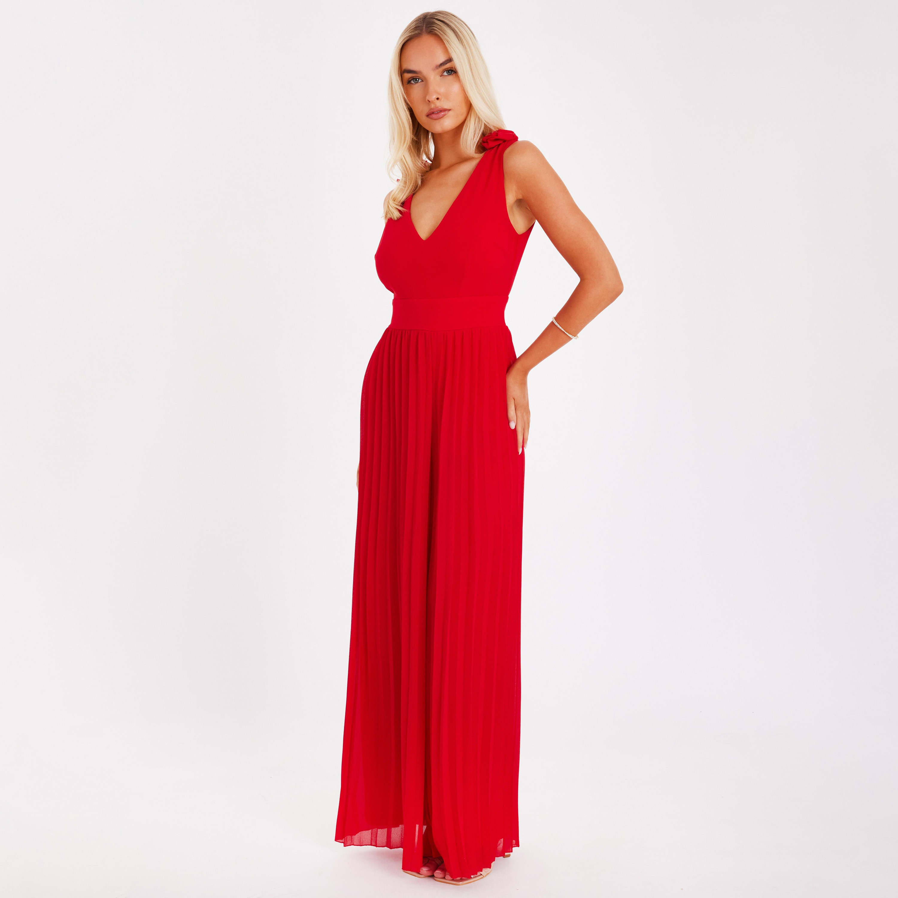 Quiz Pleated Chiffon Red Women's Jumpsuit-women-clothing-jumpsuits-image-2