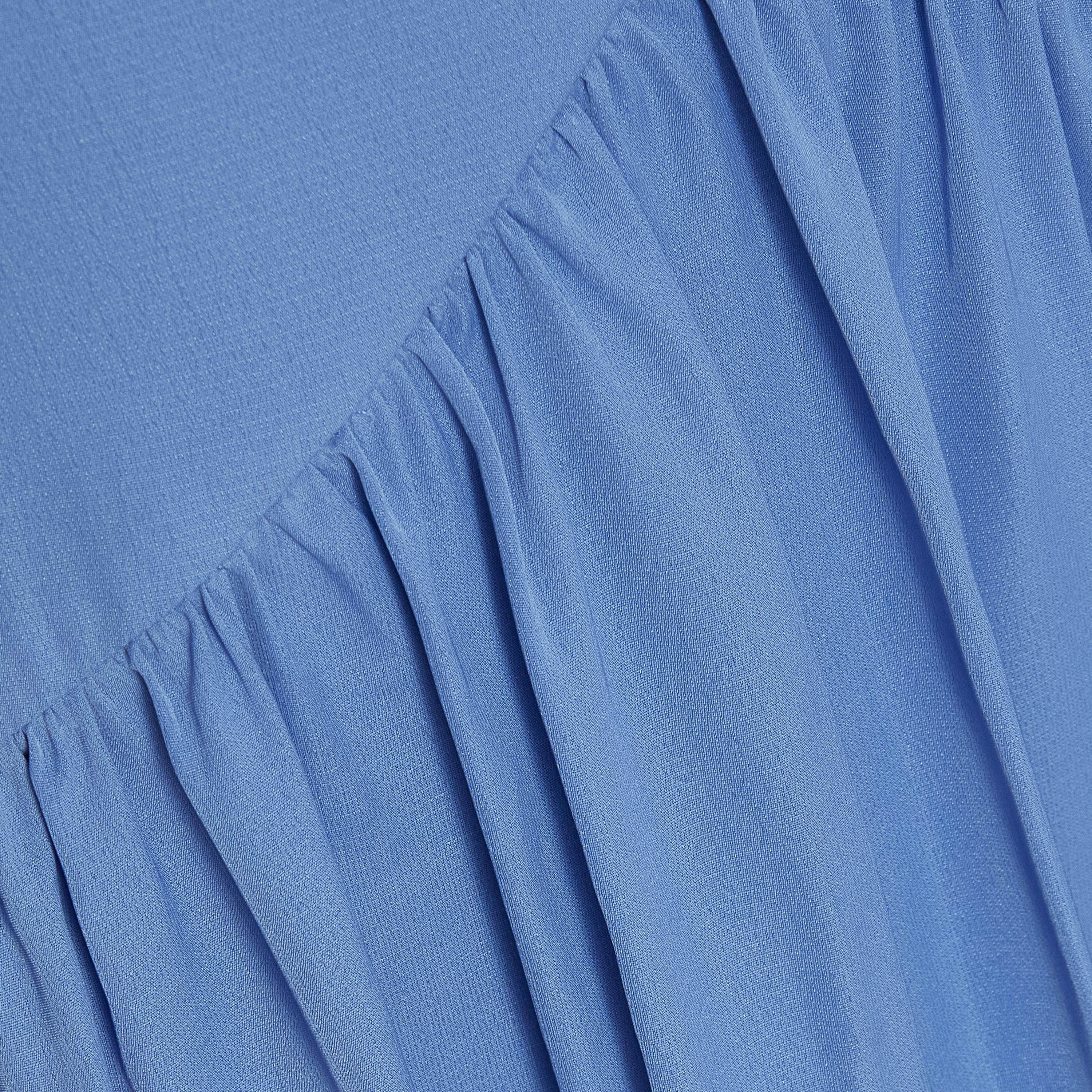 فستان سهرة ماكسي نسائي بلون أزرق بحمالات رفيعة وقماش مِش وحافة ساقطة من كويز-women-clothing-dresses-image-4