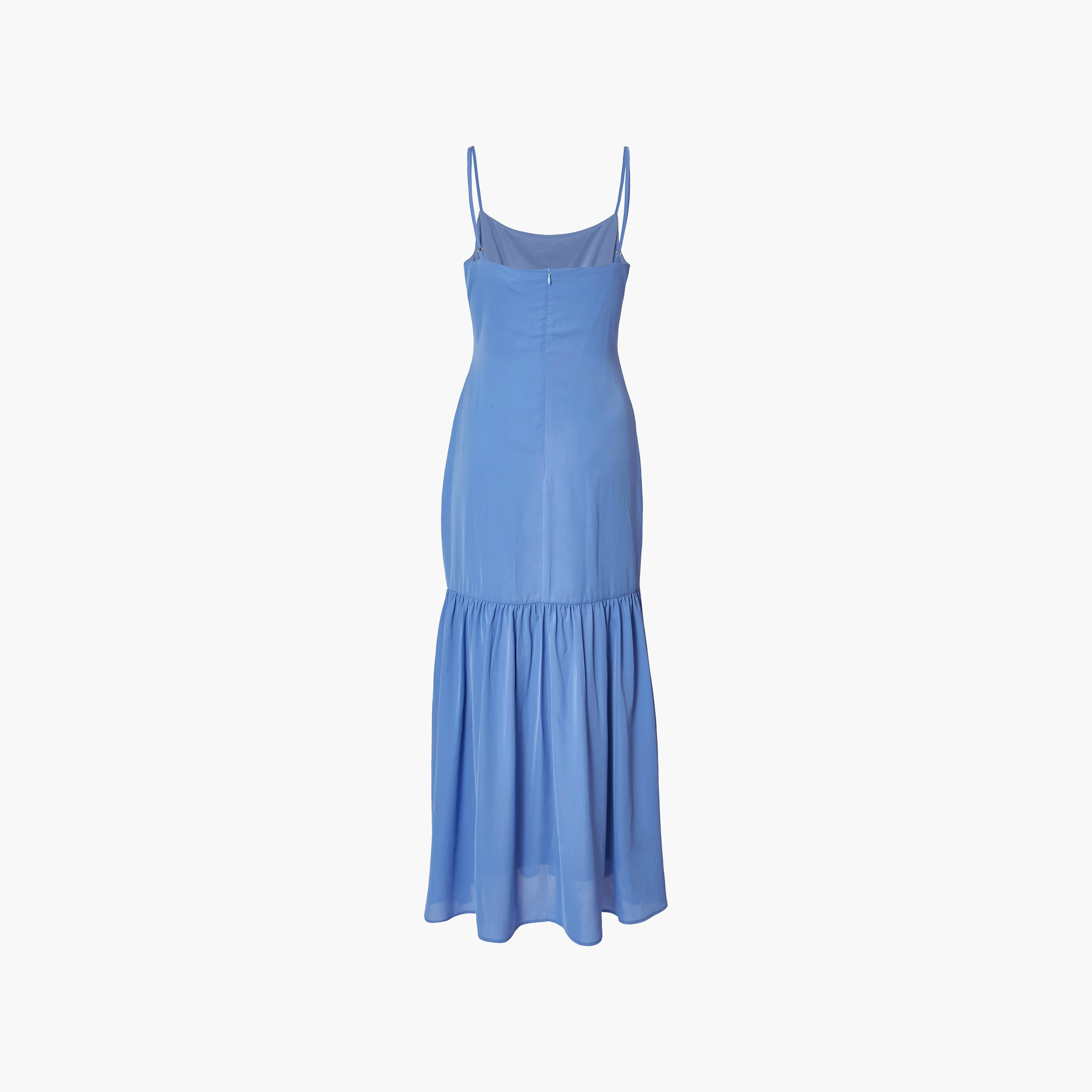فستان سهرة ماكسي نسائي بلون أزرق بحمالات رفيعة وقماش مِش وحافة ساقطة من كويز-women-clothing-dresses-image-6