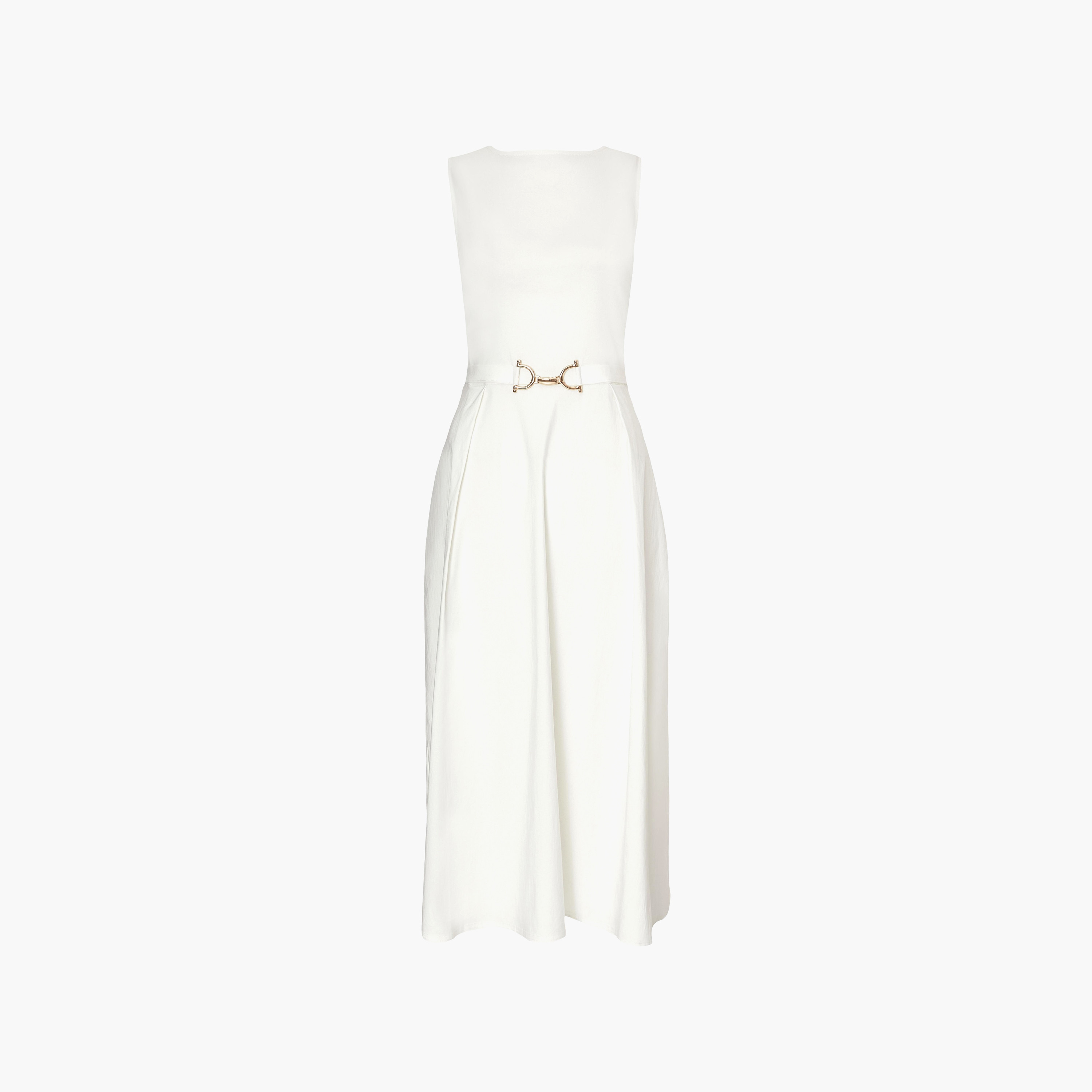 Quiz Bengaline Round Neck Skater White Women's Evening Midi Dress-women-clothing-dresses-image-5