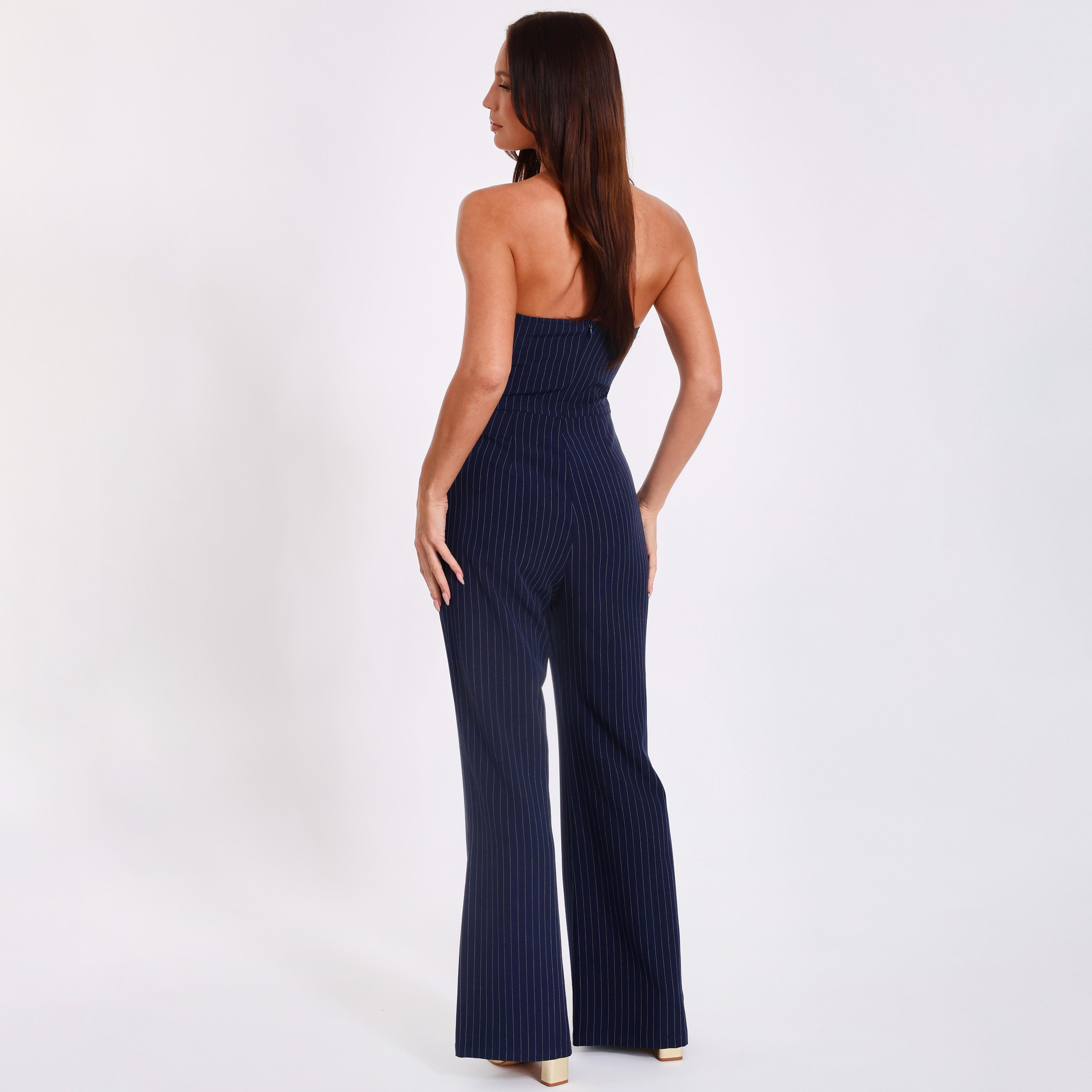 Quiz Striped Strapless Bandeau Navy Women's Jumpsuit-women-clothing-jumpsuits-image-3