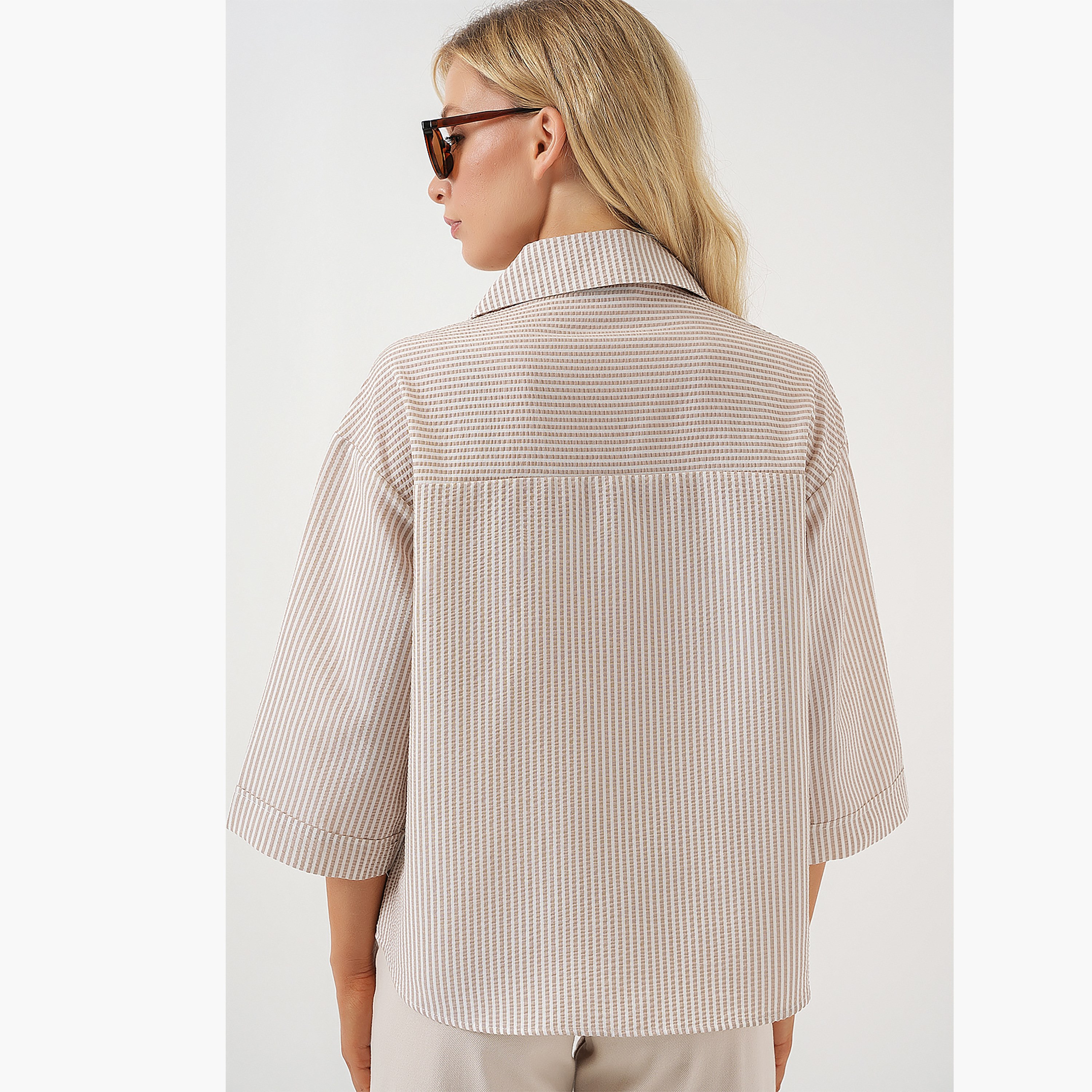 Bigdart Striped Collared Beige Women's Shirt-women-clothing-shirtsandblouses-shirts-image-3