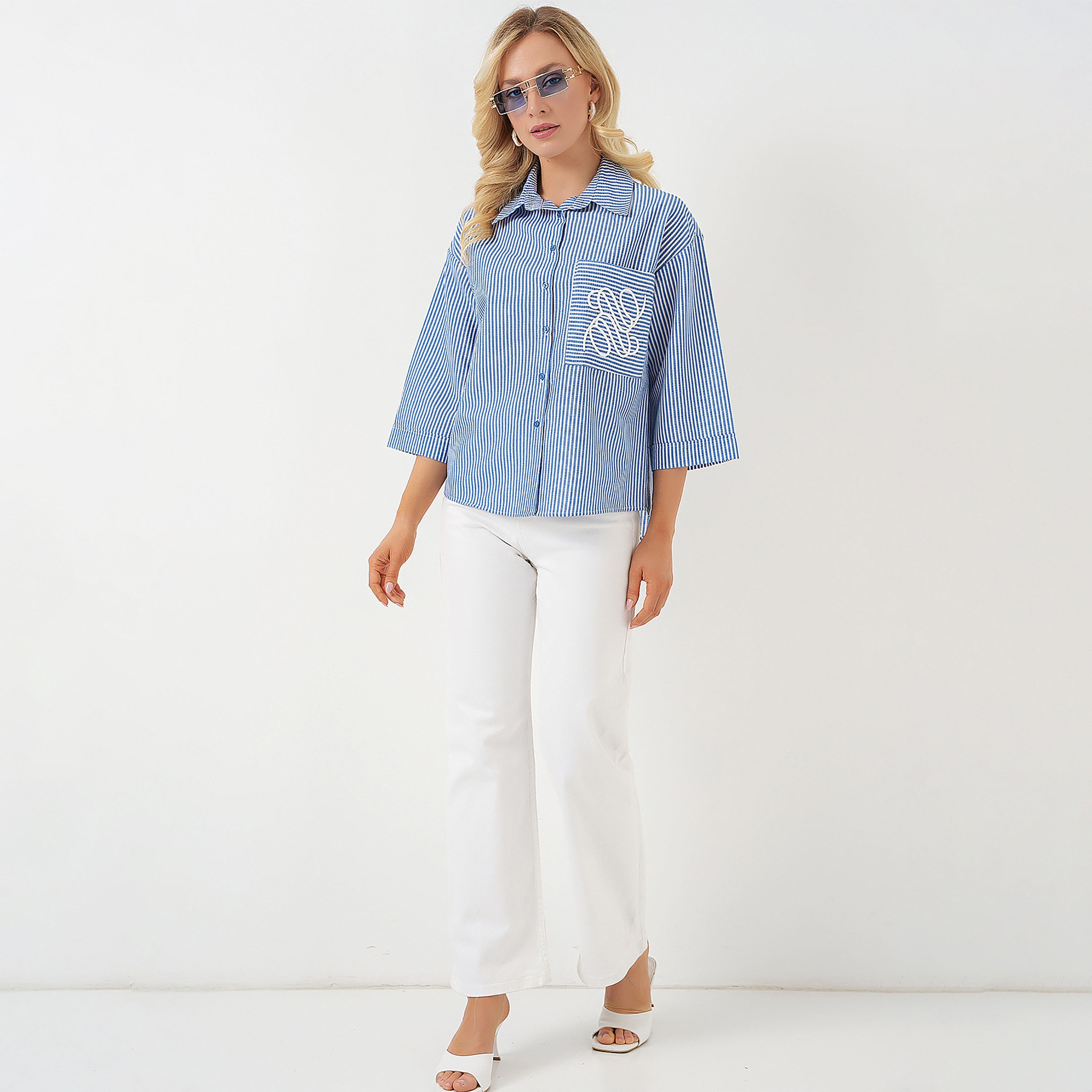 قميص نسائي باللون البيج بياقة مخططة من بيجدارت-women-clothing-shirtsandblouses-shirts-image-7