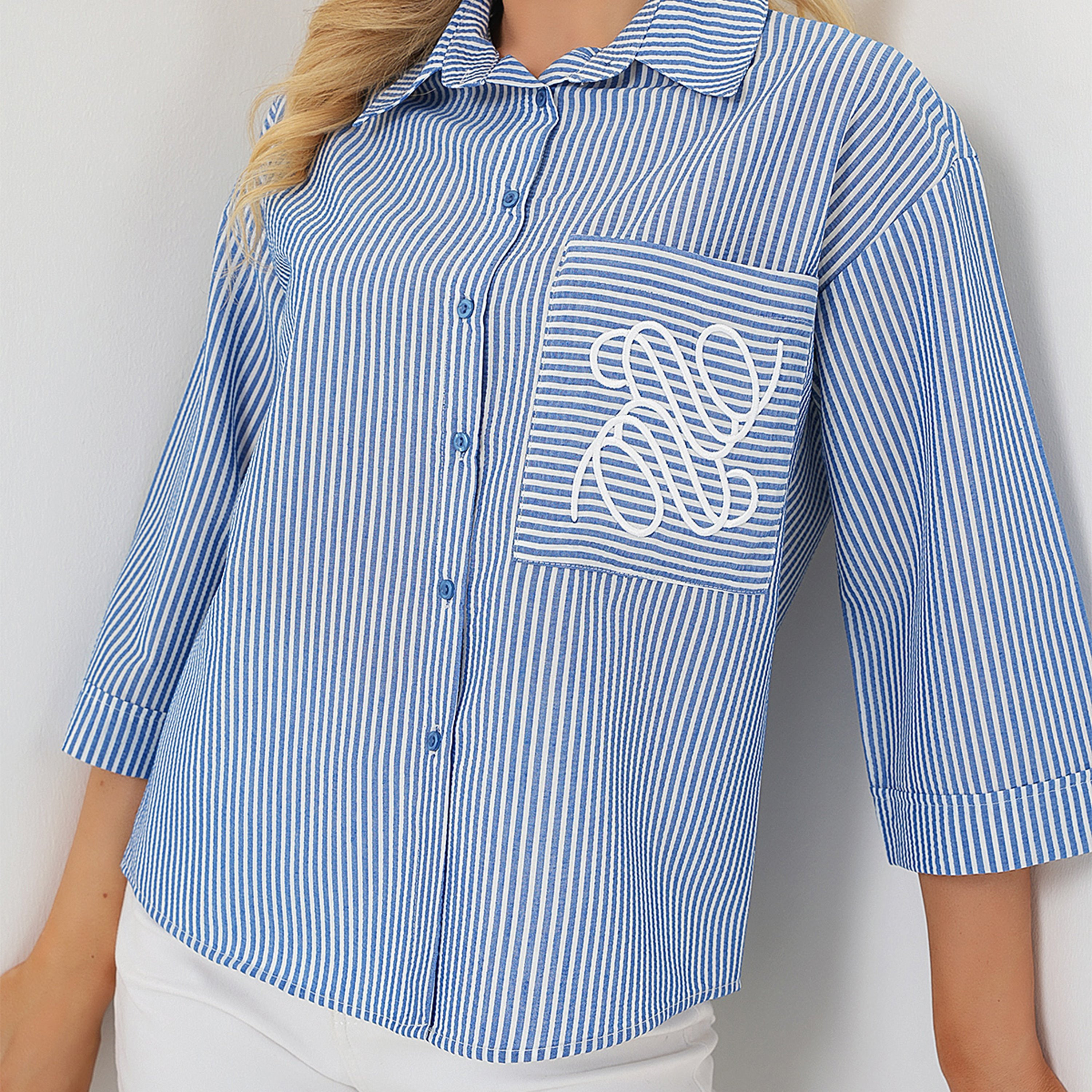 قميص نسائي باللون البيج بياقة مخططة من بيجدارت-women-clothing-shirtsandblouses-shirts-image-9