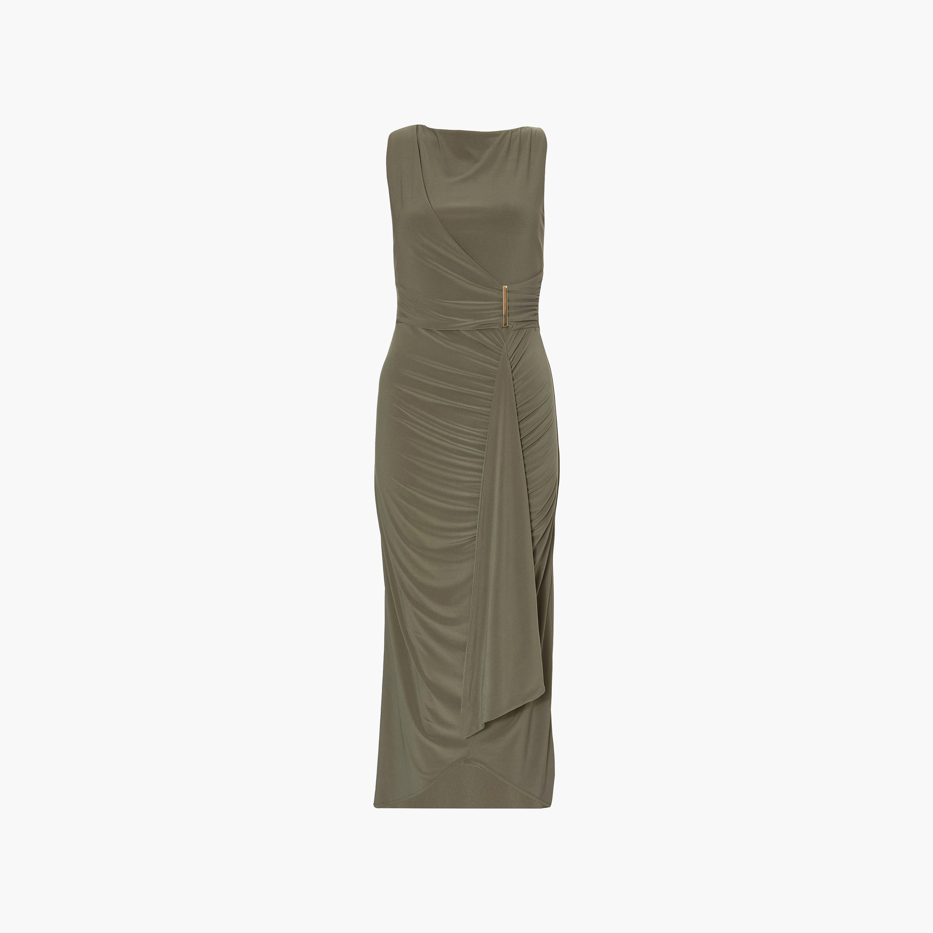 فستان سهرة نسائي بلون زيتوني بقَصَّة عمودية من قماش ديسكو المنسدل من كويز-women-clothing-dresses-image-5
