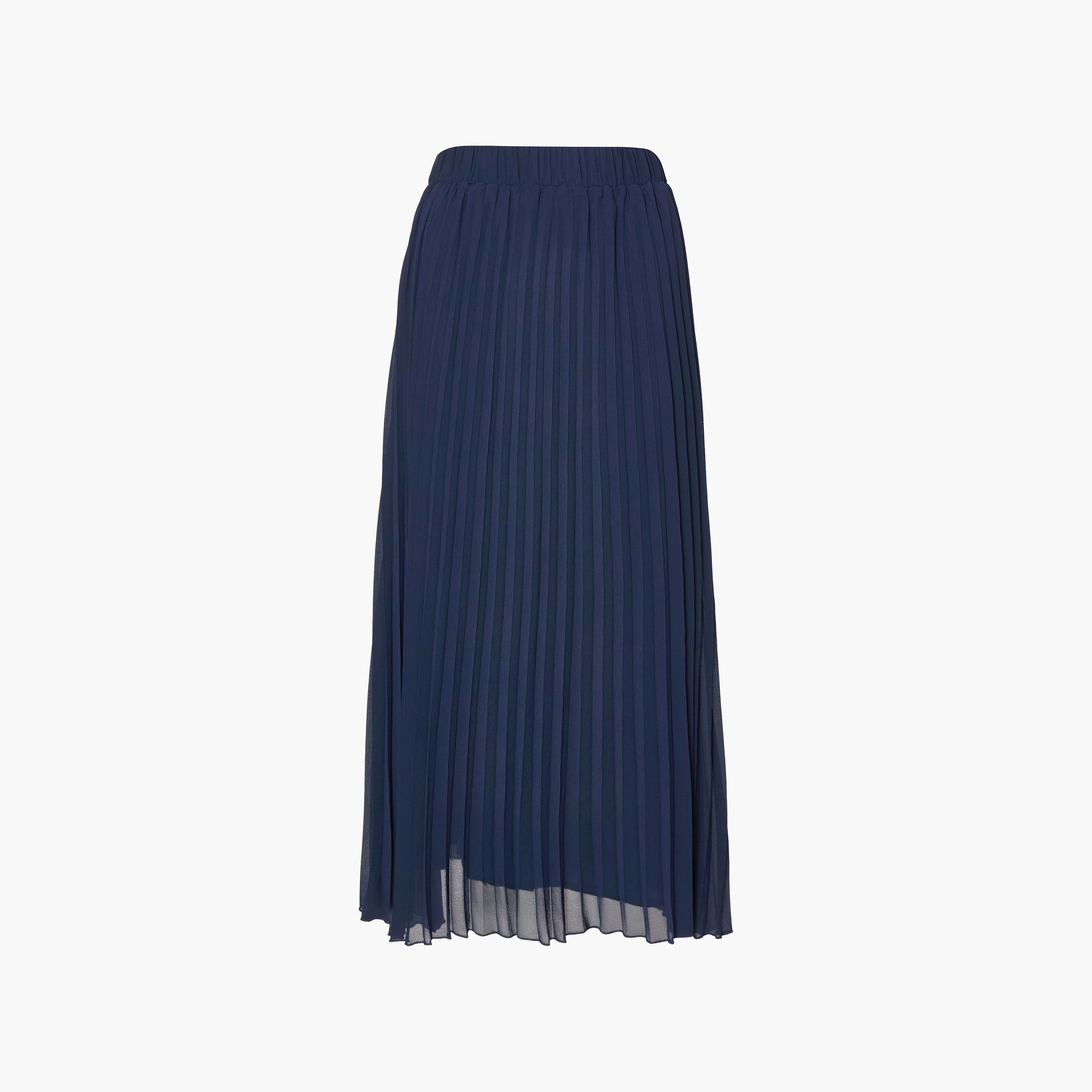 تنورة ميدي نسائية بلون كحلي من الشيفون بكسرات من كويز-women-clothing-bottoms-skirts-image-6