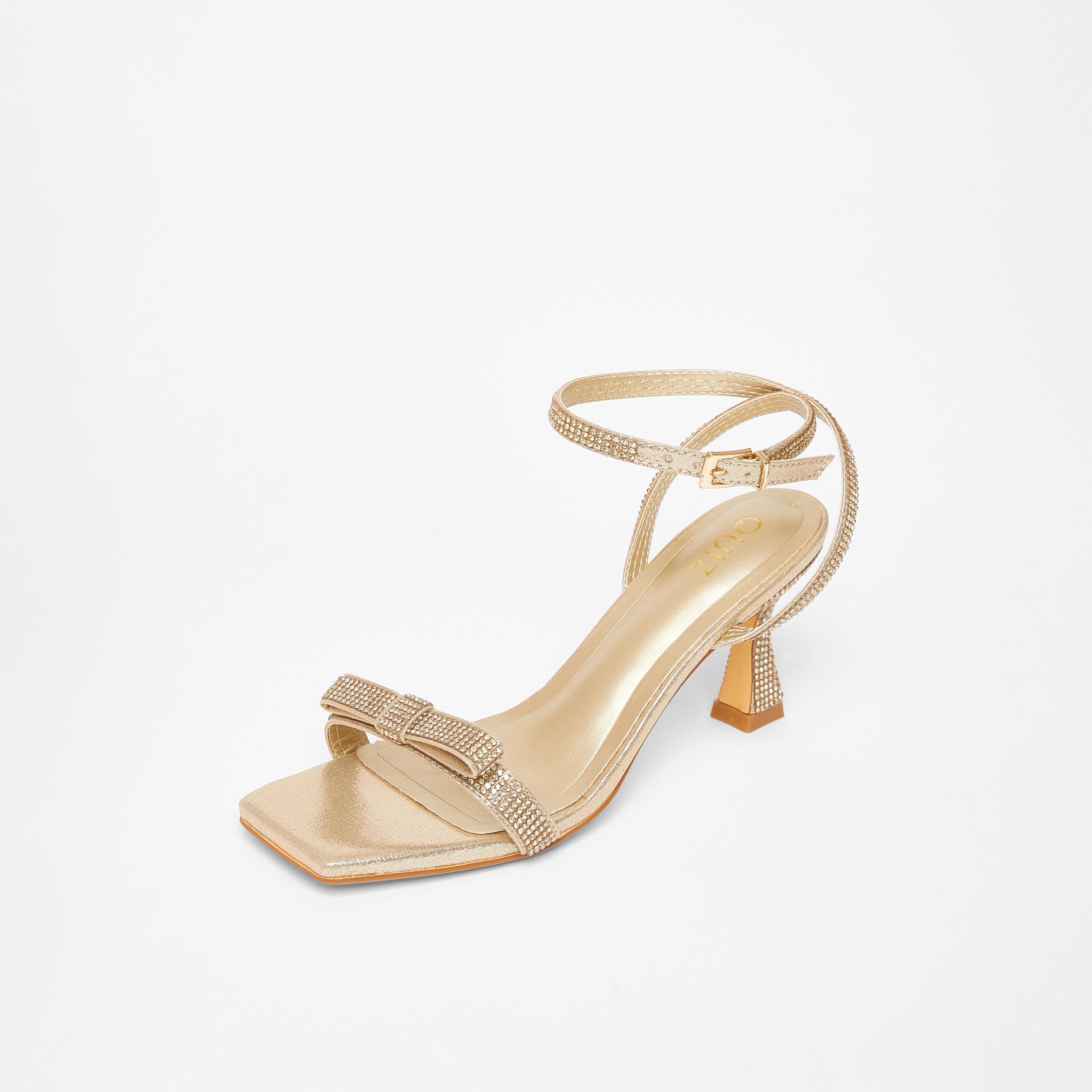 صندل بكعب متسع مع فيونكة مربعة مرصعة بالكريستال من كويز | 203378650-women-shoes-sandals-heeled-image-1