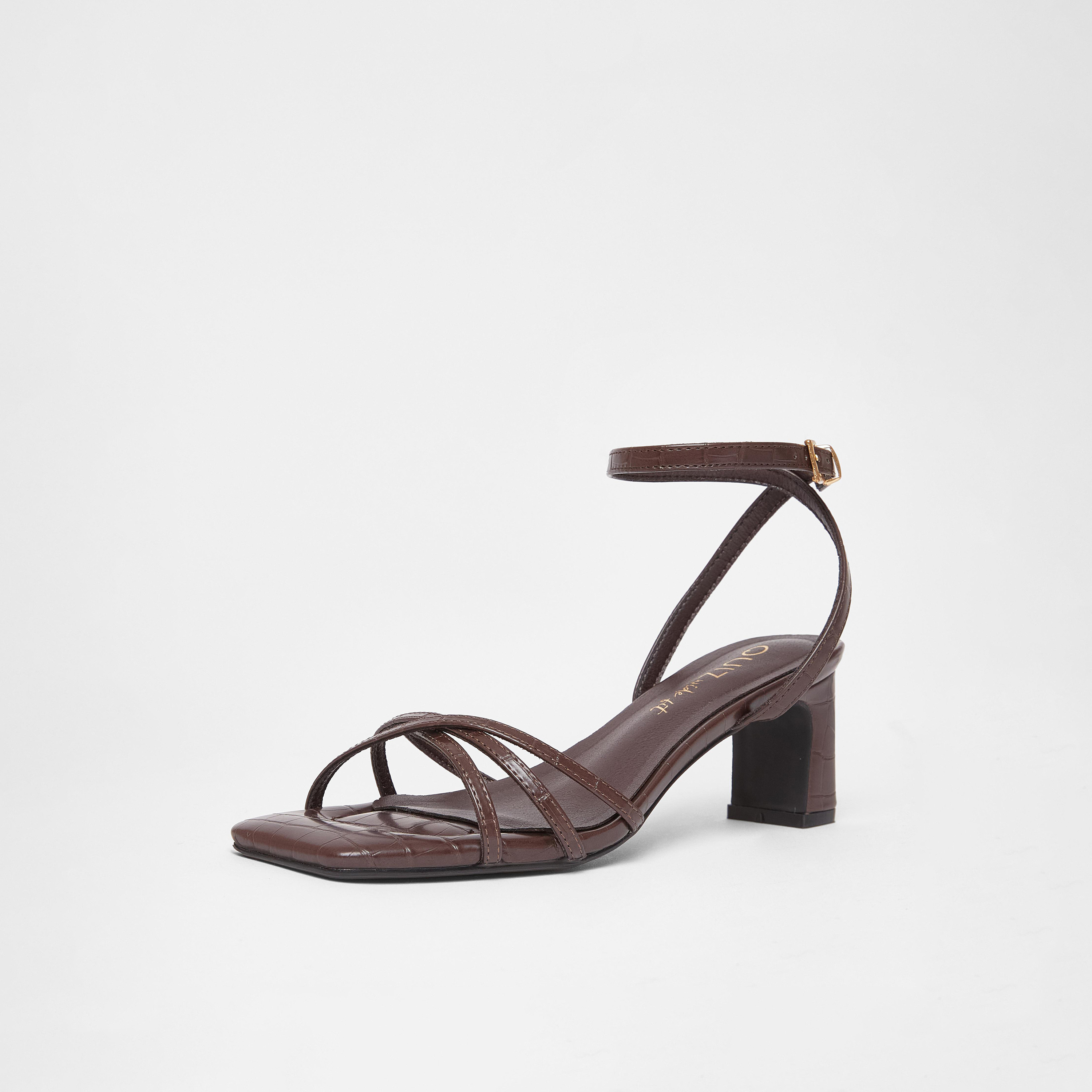 حذاء بكعب بلوك منخفض مع حزامين من كويز (مقاس عريض) | 203388100-women-shoes-sandals-heeled-image-1