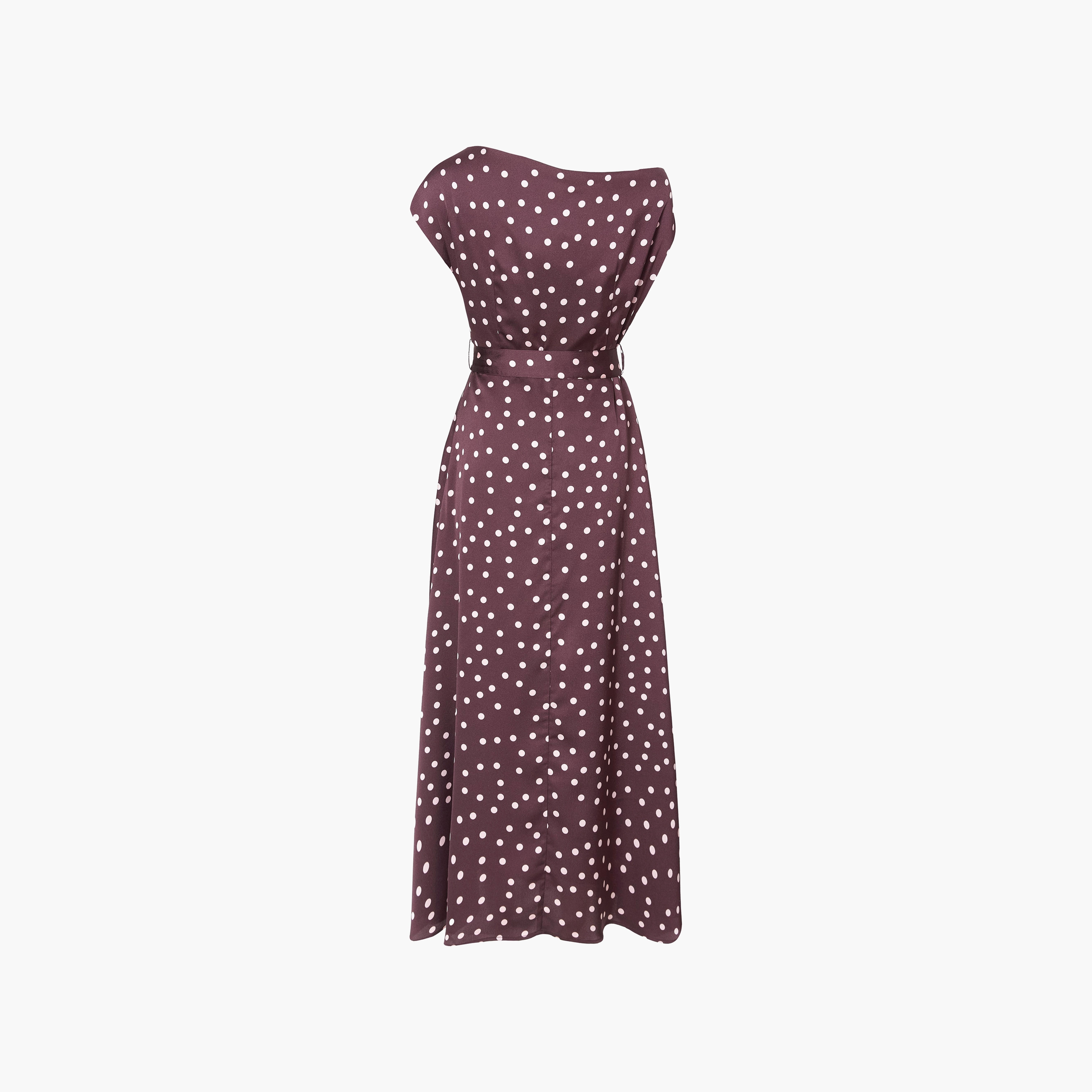 فستان ماكسي نسائي بلون توتي من الساتان المنقط بياقة منسدلة عن الكتف من كويز-women-clothing-dresses-image-6