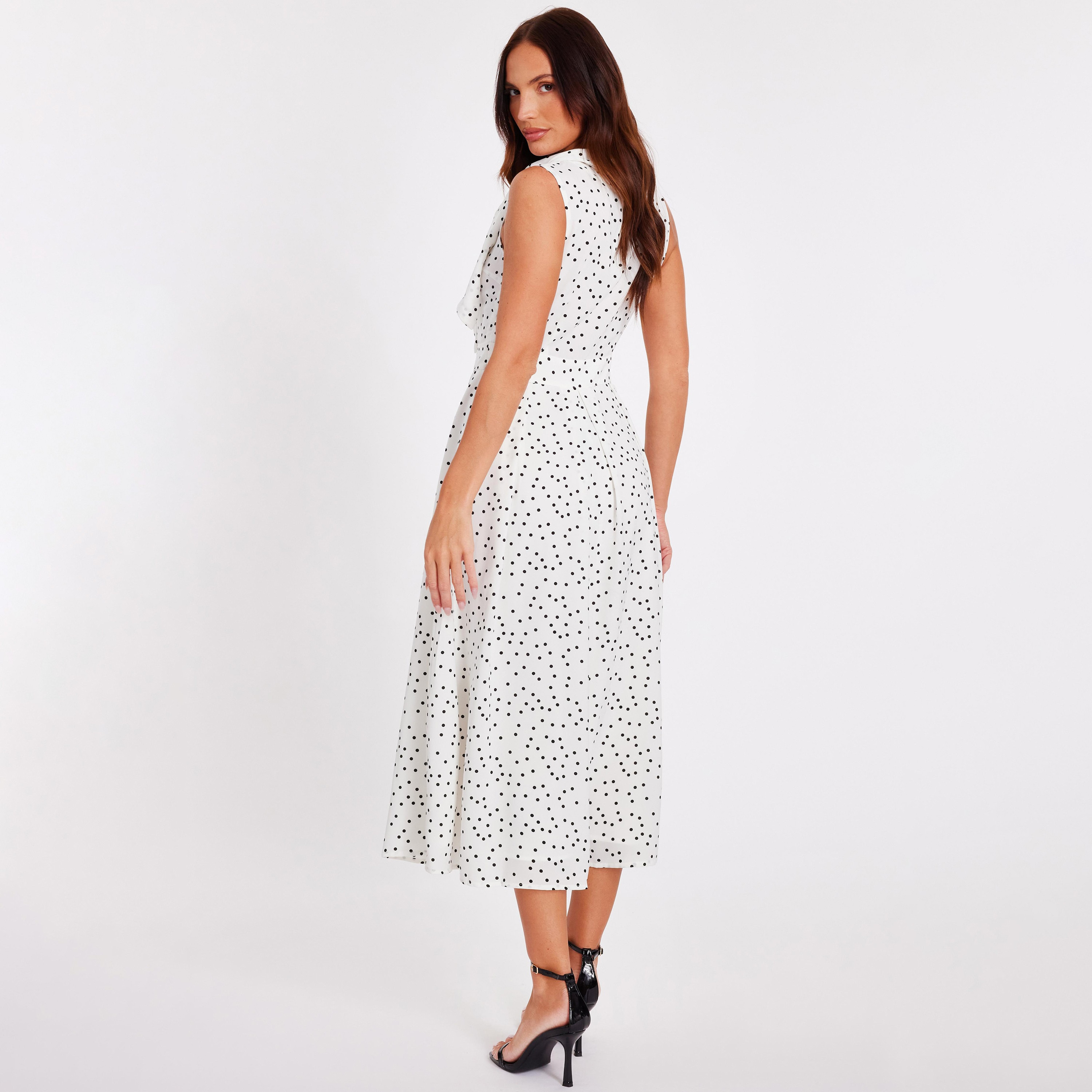 Quiz Polka Dot Satin High Neck White Women's Midi Dress-women-clothing-dresses-image-3