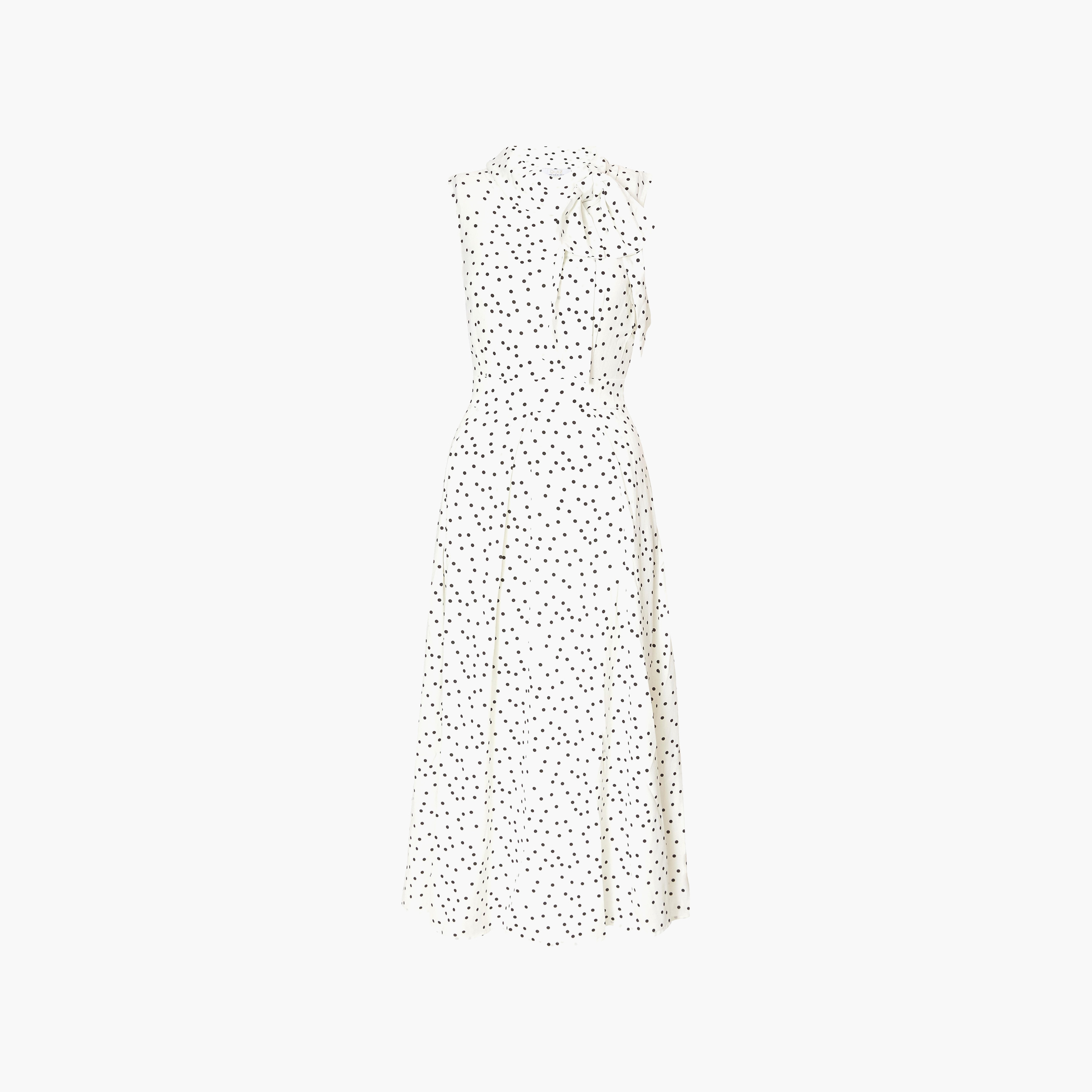 فستان ميدي نسائي بلون أبيض بياقة عالية ومنقط من الساتان من كويز-women-clothing-dresses-image-5