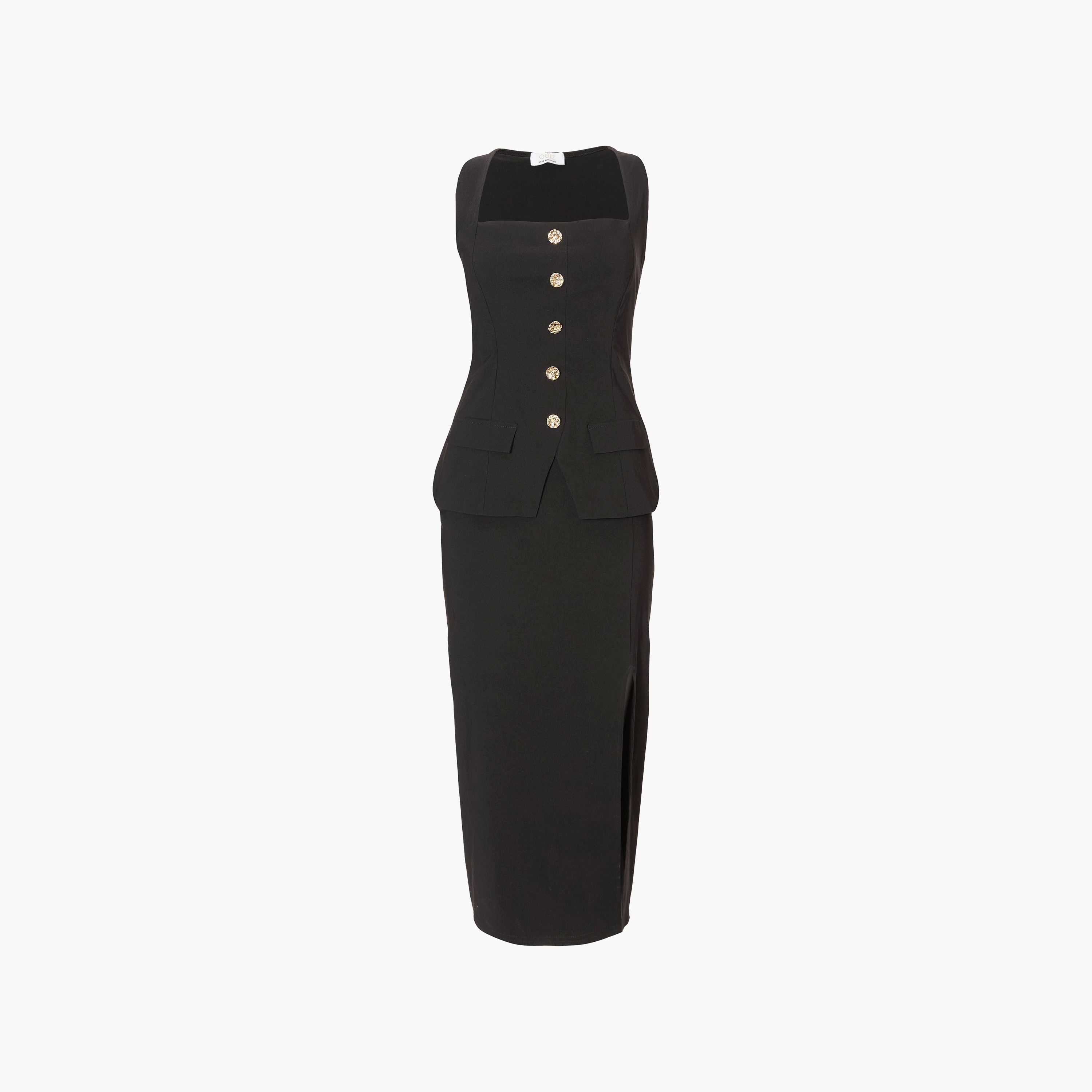 فستان سهرة نسائي بلون أسود بقَصَّة غمد وبياقة مربعة من كويز-women-clothing-dresses-image-5