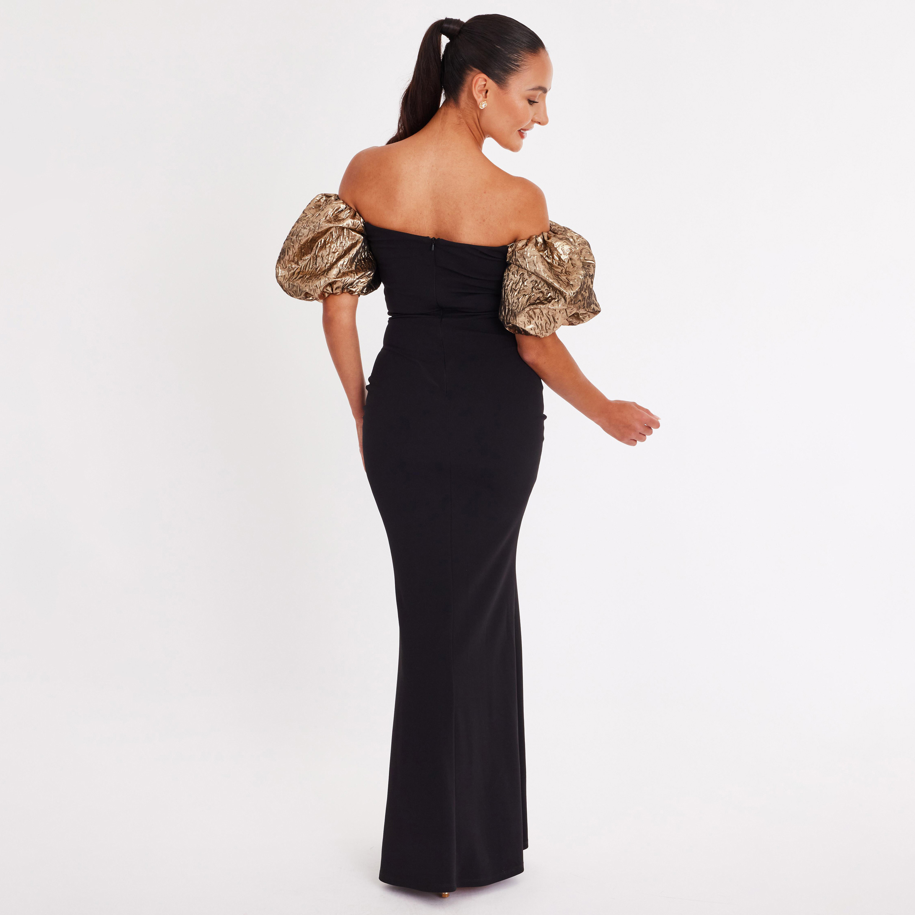 فستان نسائي "شيث" بأكمام منفوخة وفتحة رقبة "سويت هارت" قماش سكوبا كريب - أسود من كويز-women-clothing-dresses-image-3