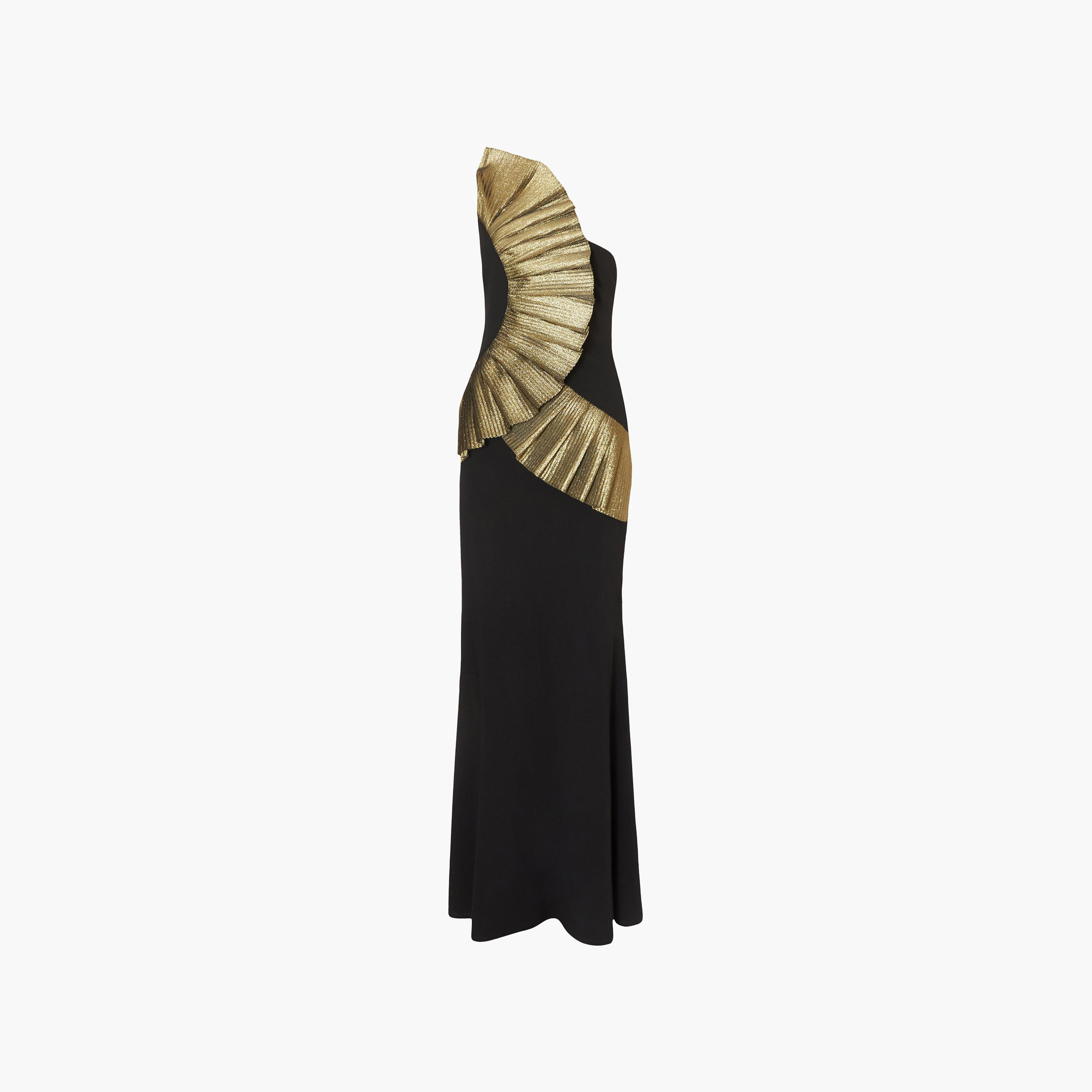 فستان نسائي مستقيم بكتف واحد وتفاصيل سكوبا كريب مكسرة متباينة - أسود من كويز-women-clothing-dresses-image-5