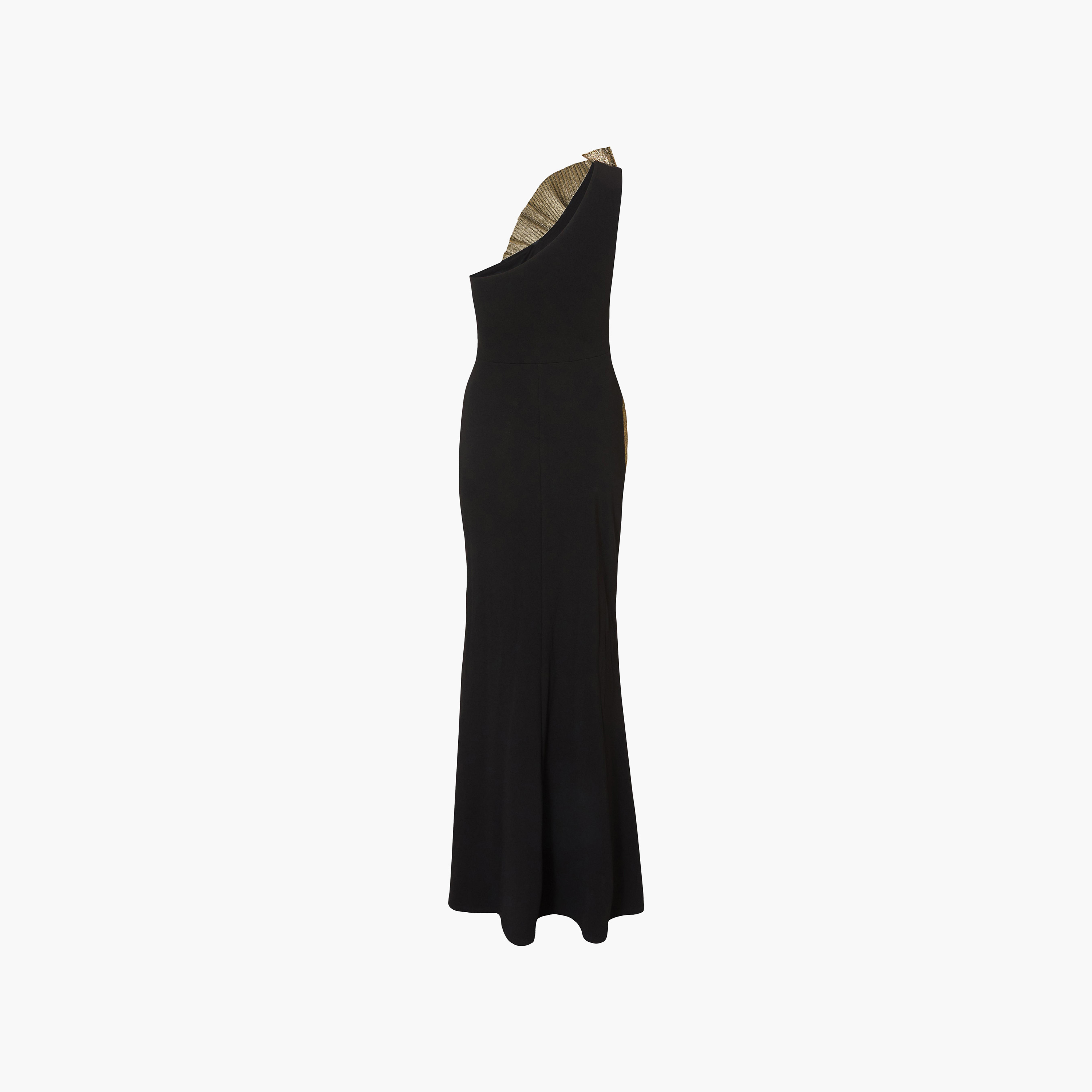 فستان نسائي مستقيم بكتف واحد وتفاصيل سكوبا كريب مكسرة متباينة - أسود من كويز-women-clothing-dresses-image-6