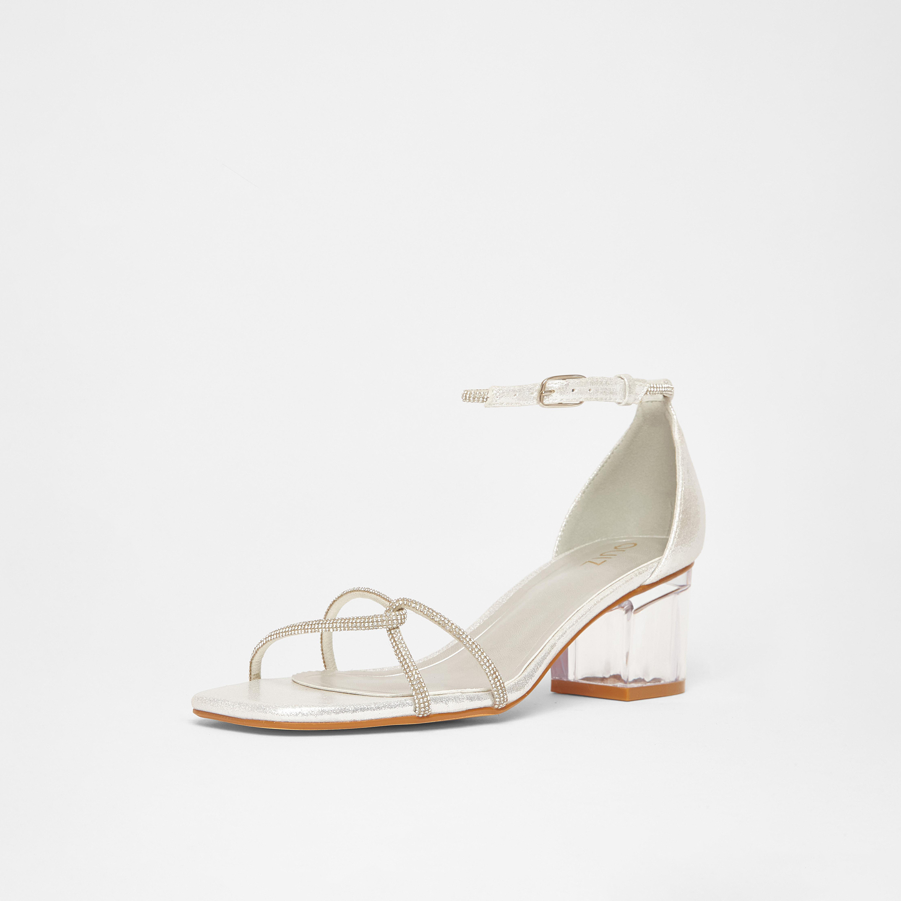 صندل بكعب منخفض شفاف مع تصميم ملتوي من الأمام من كويز | 203792625-women-shoes-sandals-heeled-image-1