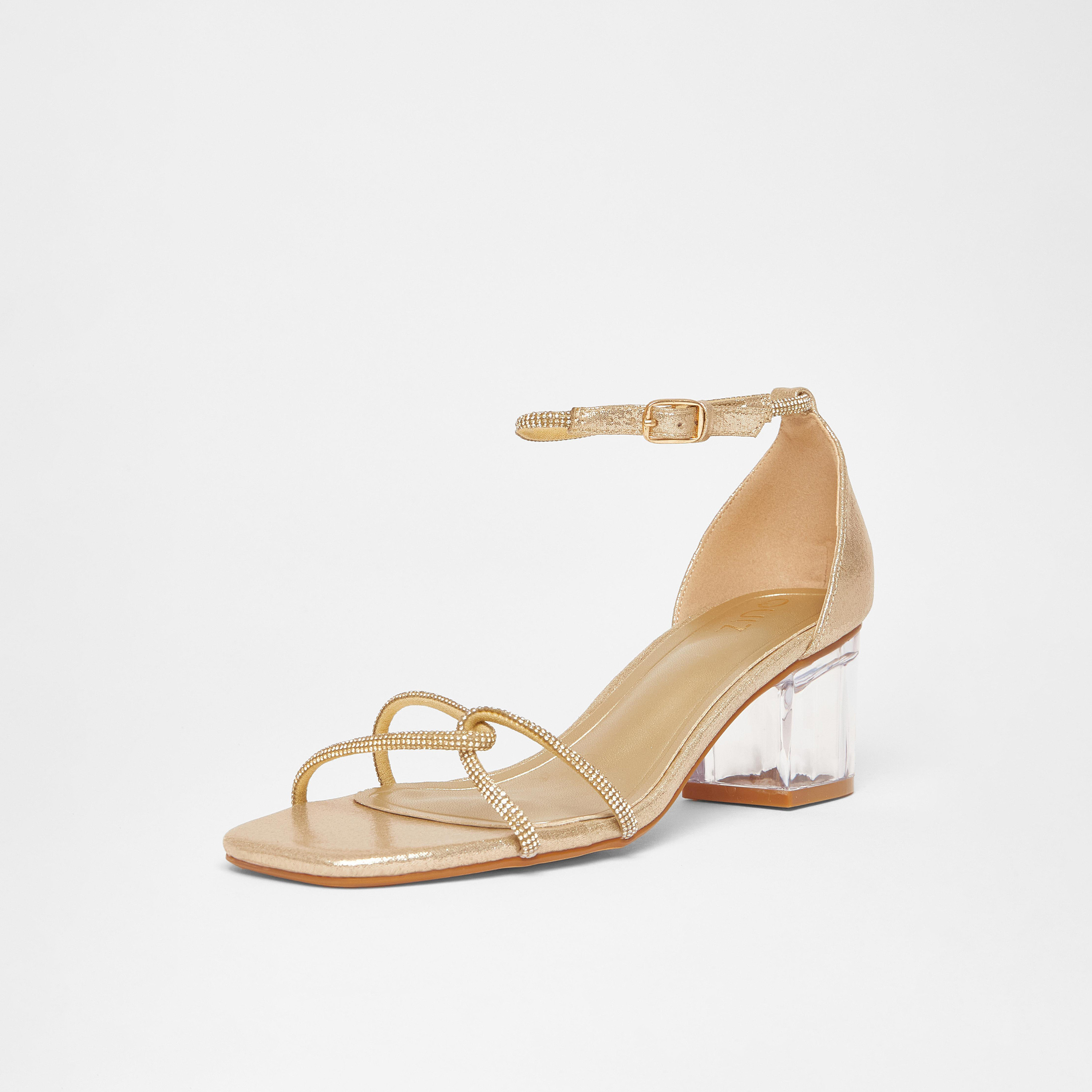 صندل بكعب منخفض شفاف مع تصميم ملتوي من الأمام من كويز | 203792650-women-shoes-sandals-heeled-image-1