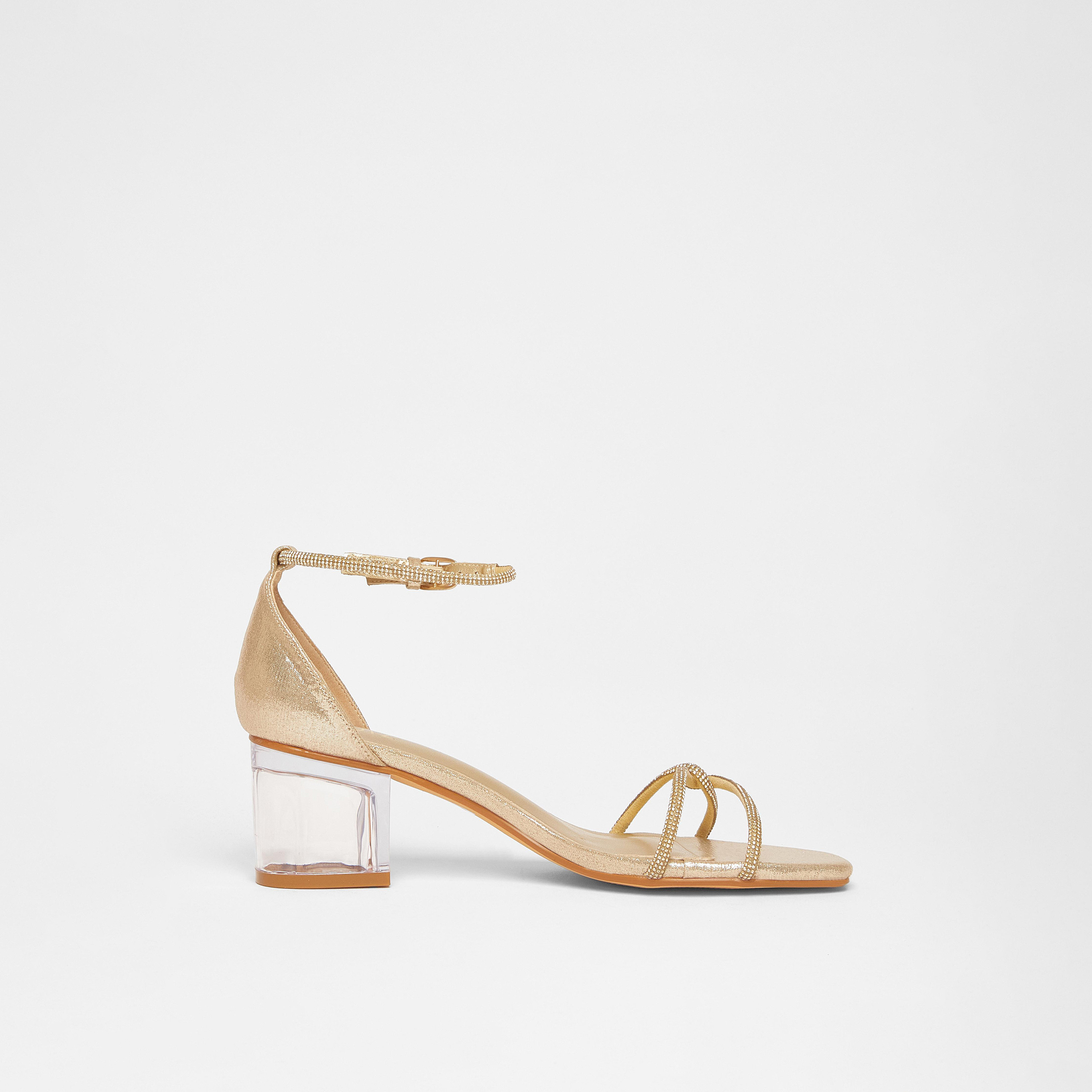 صندل بكعب منخفض شفاف مع تصميم ملتوي من الأمام من كويز | 203792650-women-shoes-sandals-heeled-image-4