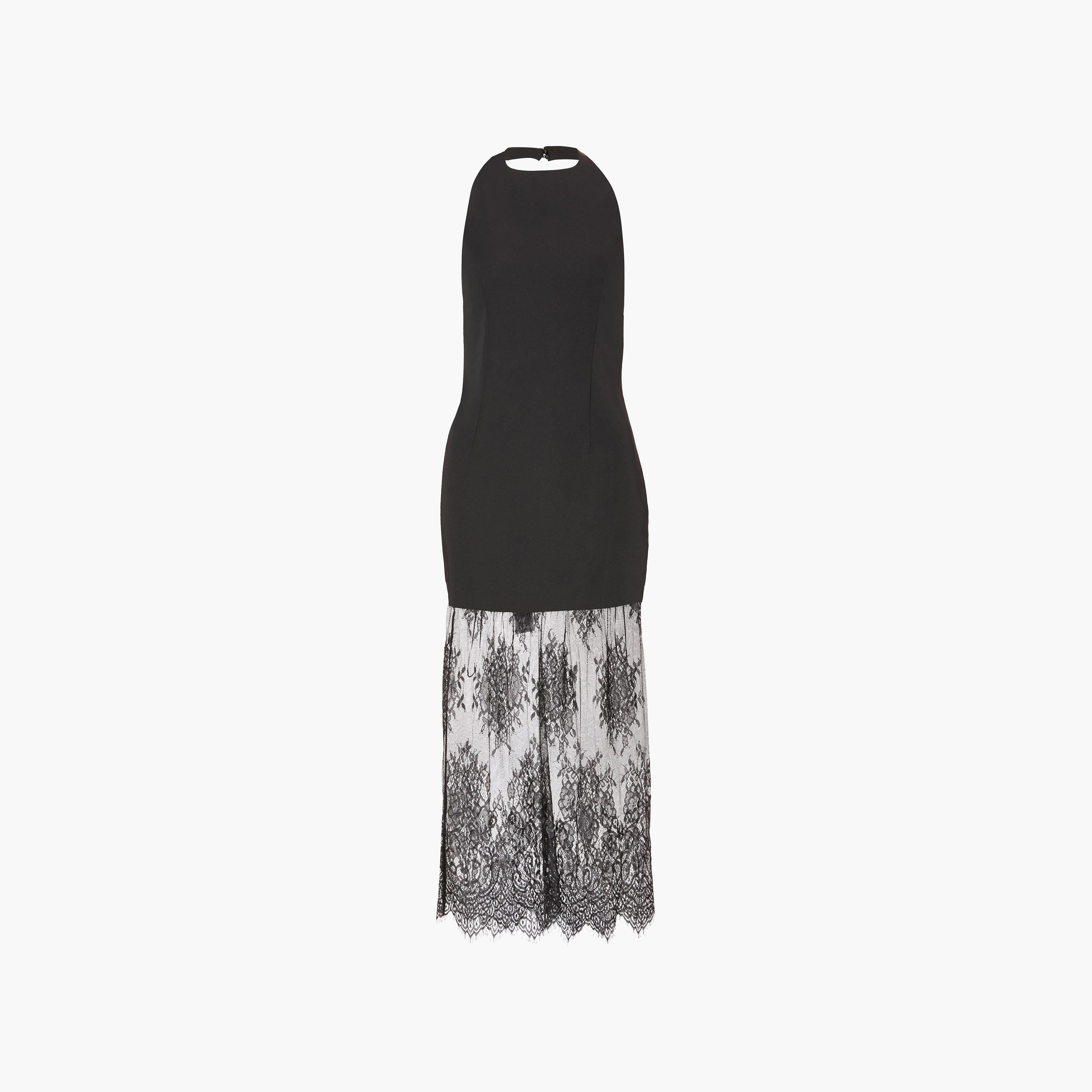 فستان سهرة ماكسي نسائي بلون أسود برباط حول العنق ودانتيل من كويز-women-clothing-dresses-image-5