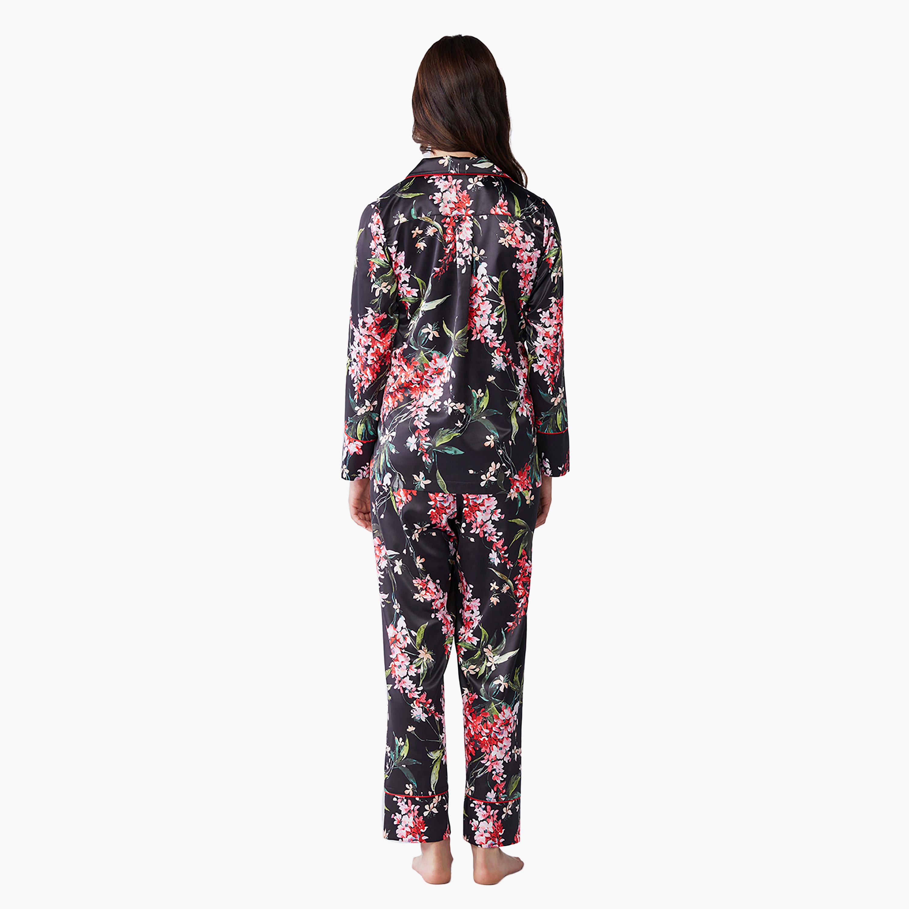 طقم بيجامة مع قميص داخلي بياقة مزهر وبيجامة نسائية من بيني موود-women-clothing-nightwear-pyjamas-longsets-image-3