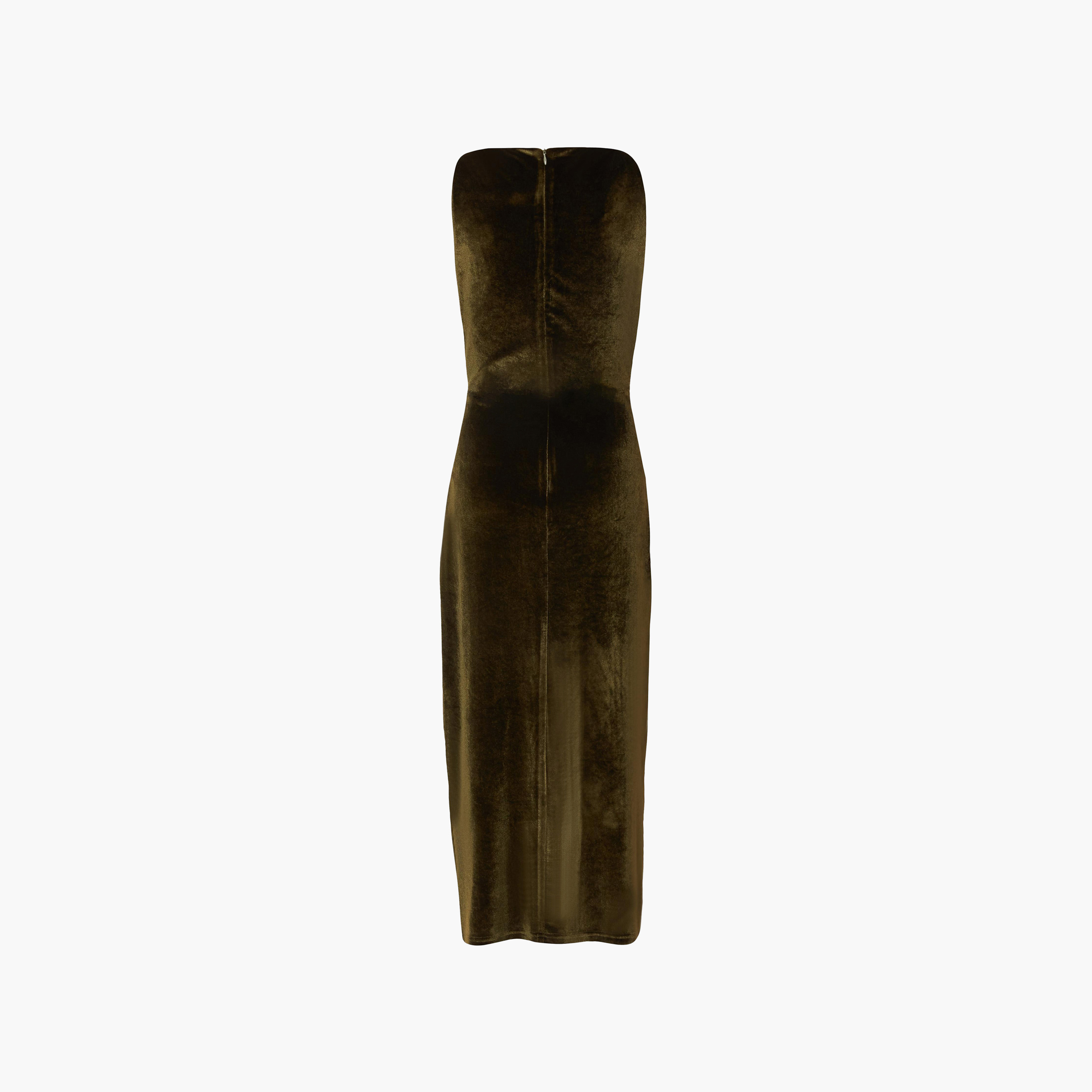 Quiz Olive Velvet Asymmetric Neck Column Women's Dress-women-clothing-dresses-image-6