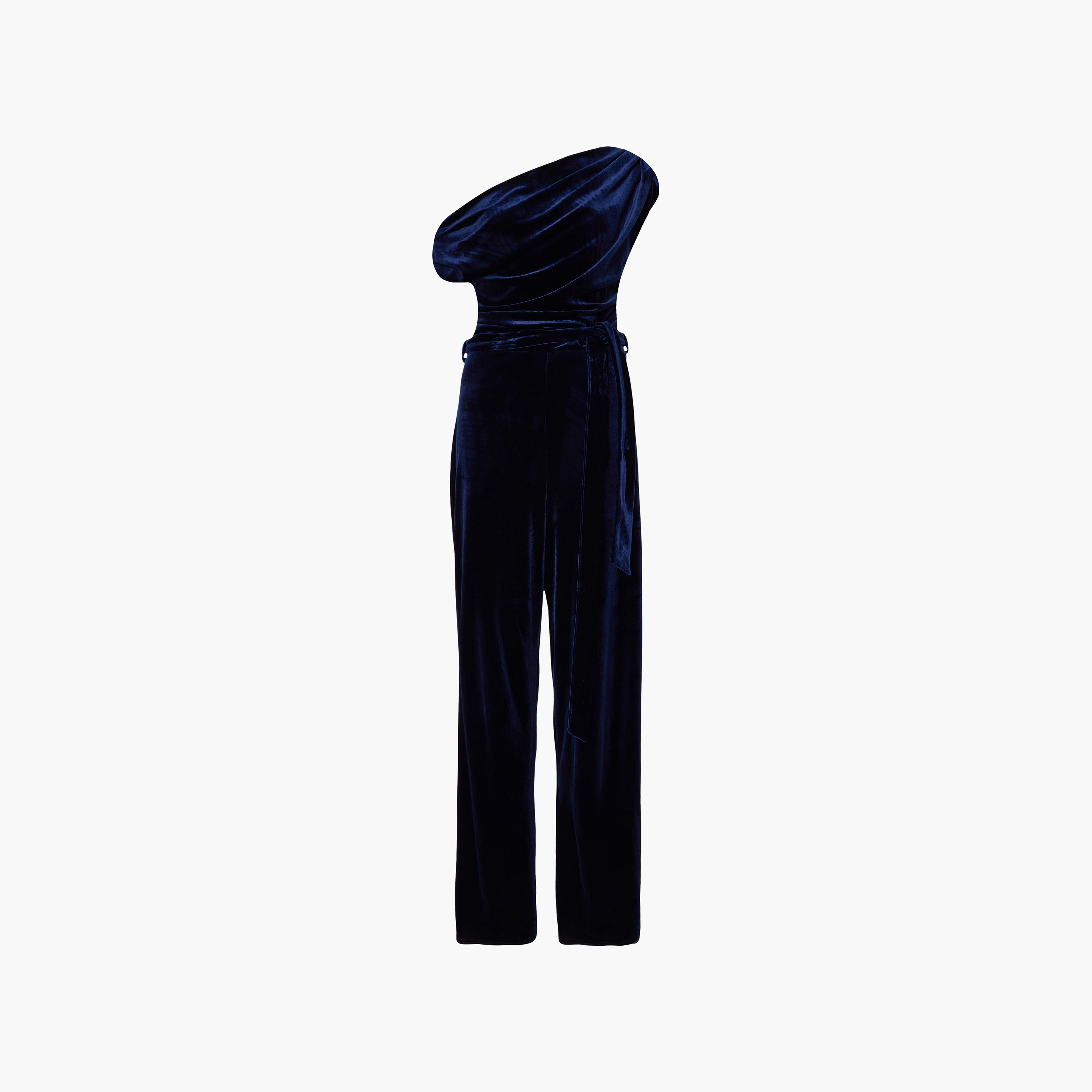 Quiz Navy Ruched Velvet One Shoulder Women's Jumpsuit-women-clothing-jumpsuits-image-5