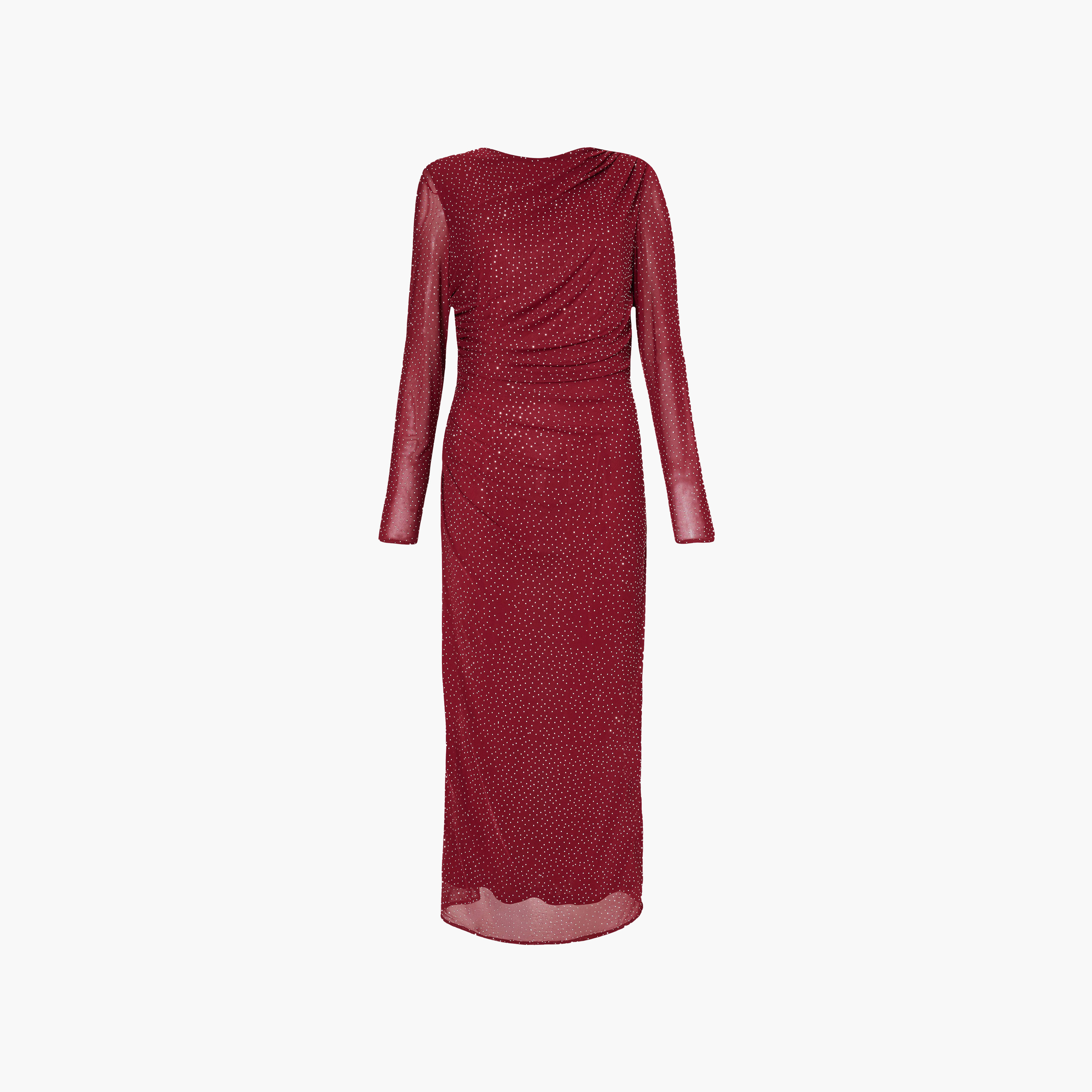 فستان نسائي "شيث" بأكمام واسعة وقماش شبكي مرصع بالفصوص - أحمر من كويز-women-clothing-dresses-image-5