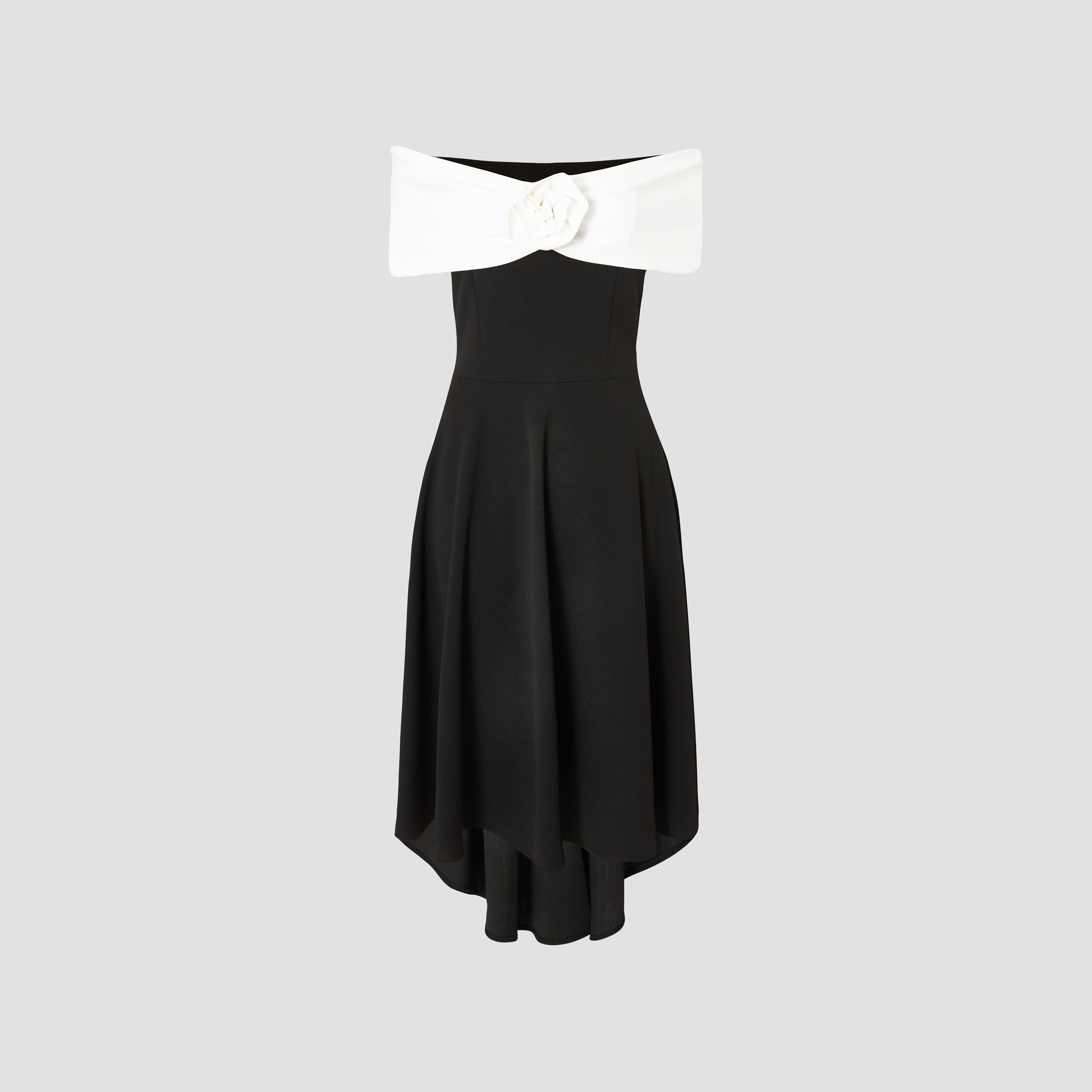 Quiz Black Colour-Blocked Scuba Crepe Bardot Neck Skater Women's Dress-women-clothing-dresses-image-5
