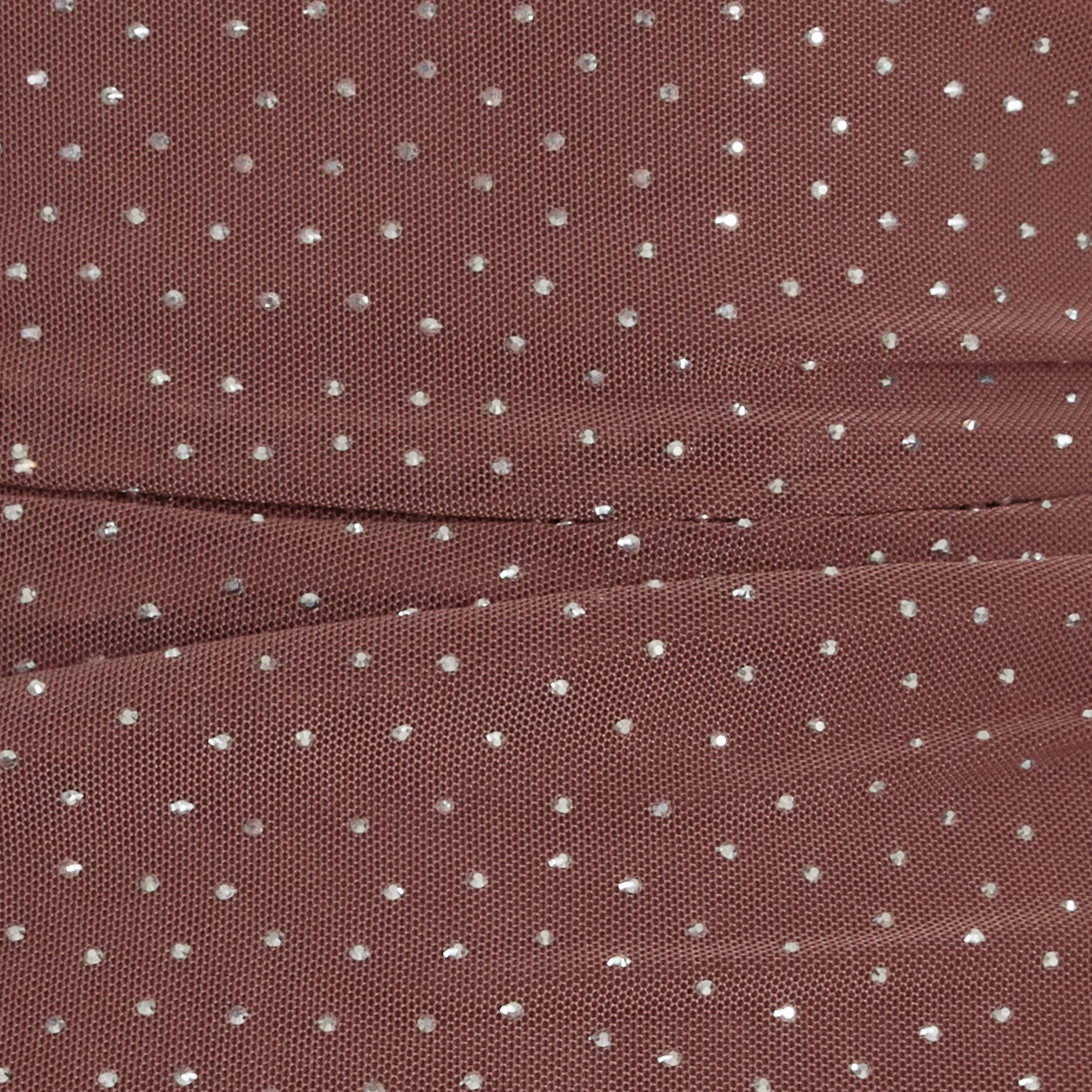 فستان نسائي مستقيم بحمالات كتف وقماش شبكي مرصع بالفصوص - موكا من كويز-women-clothing-dresses-image-4