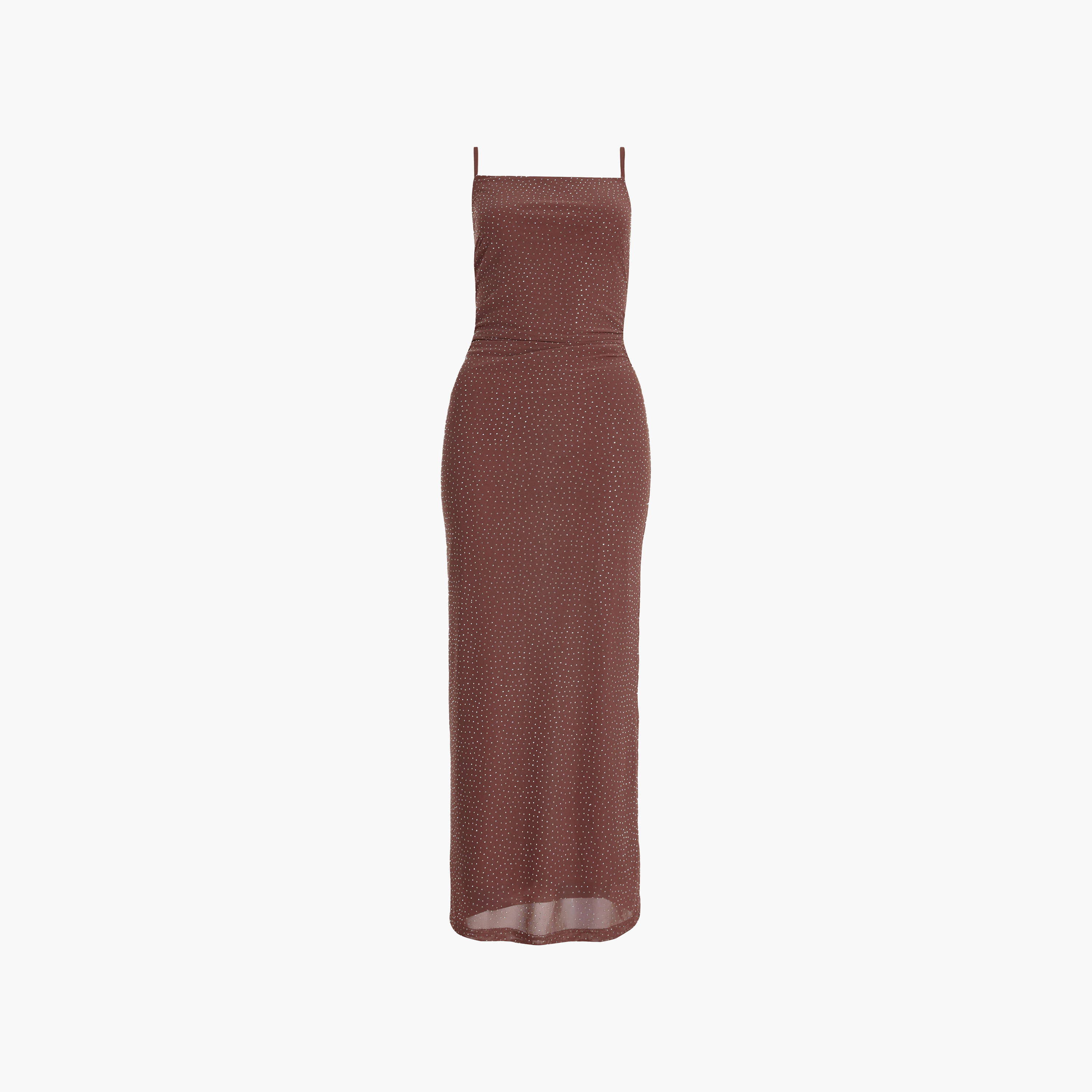 Quiz Mocha Hotfix Stone Mesh Shoulder Straps Column Women's Dress-women-clothing-dresses-image-5