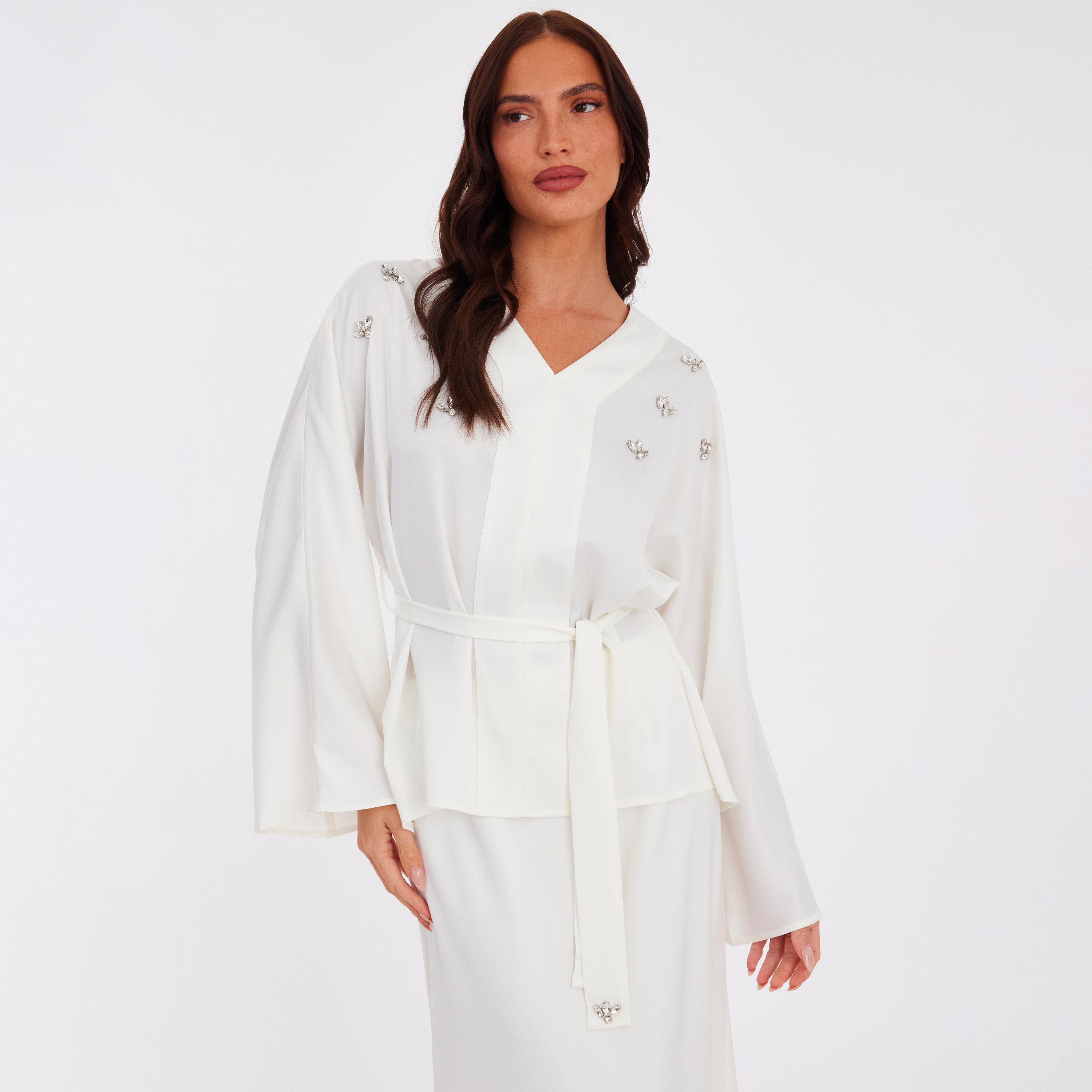Quiz White Crystal Work Woven Women's Top-women-clothing-shirtsandblouses-blouses-image-1