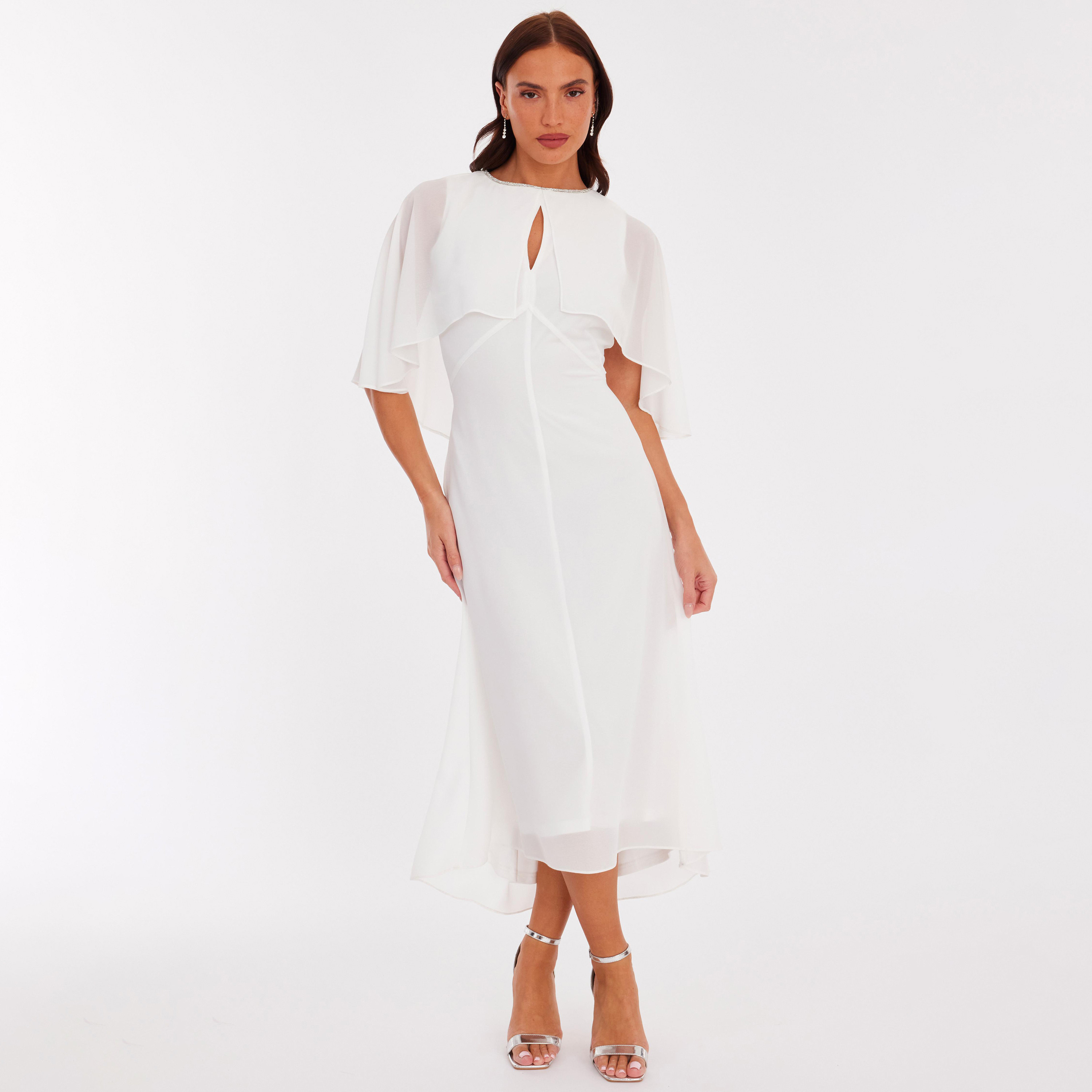 Quiz White Chiffon Women's Cape Overlay Dress-women-clothing-dresses-image-1